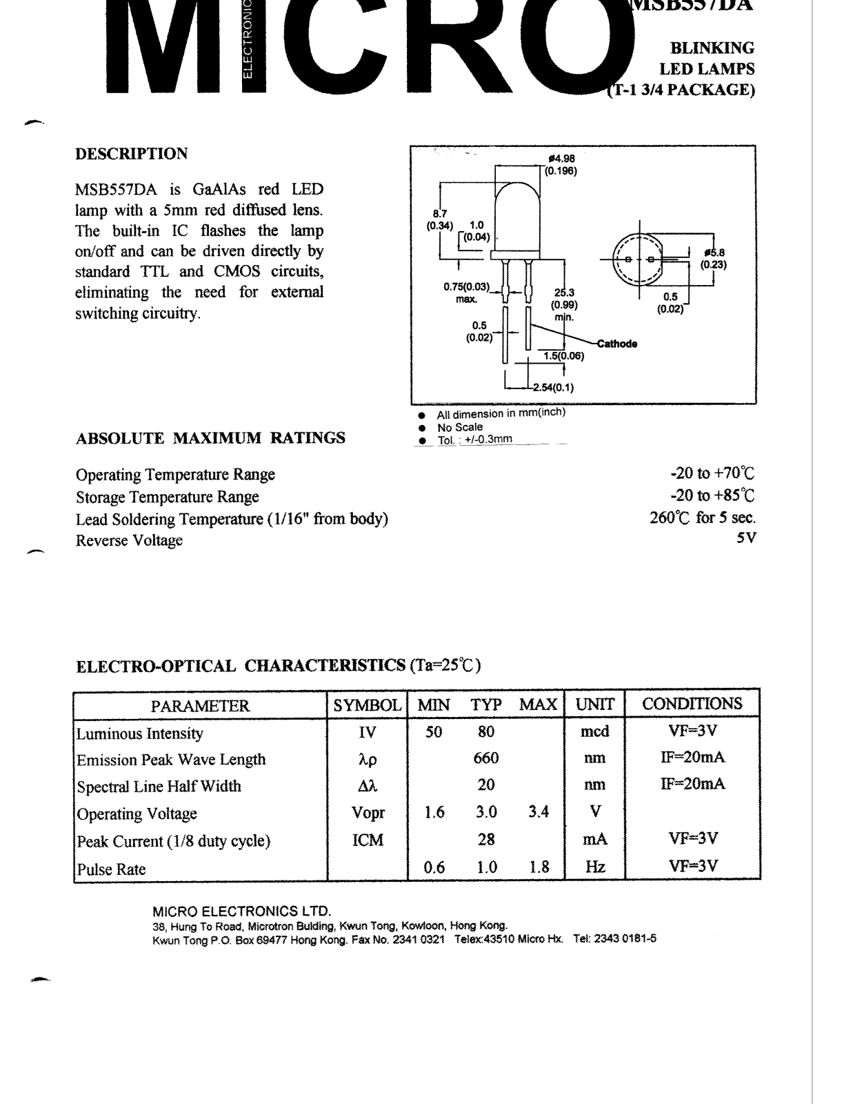 MICRO MSB557DA Datasheet