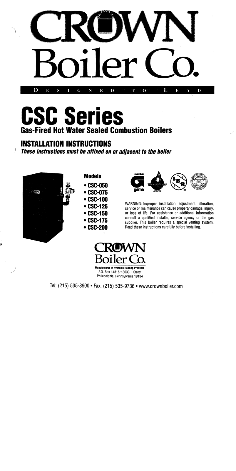 Crown Boiler CSC User Manual