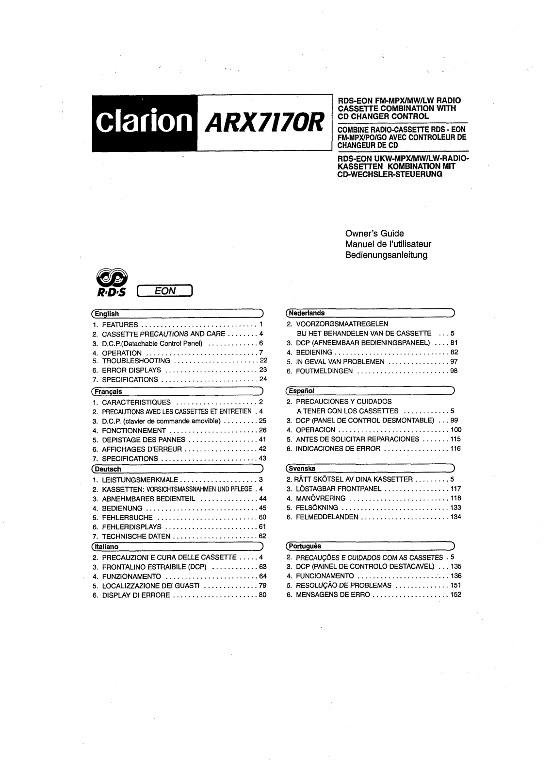 Clarion ARX7170R Owner’s manual