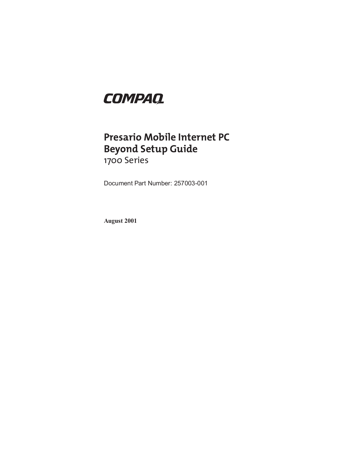 HP Compaq Presario 1722EA Setup Guide