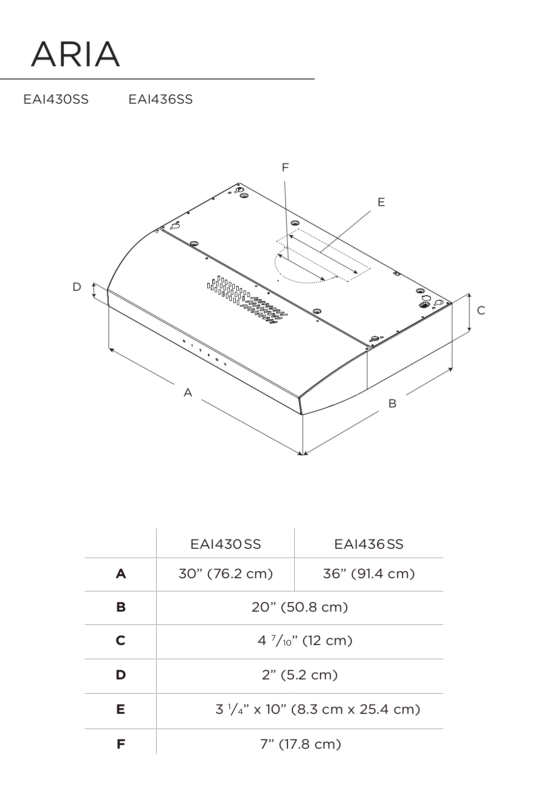 Elica EAI430SS Dimension Guide