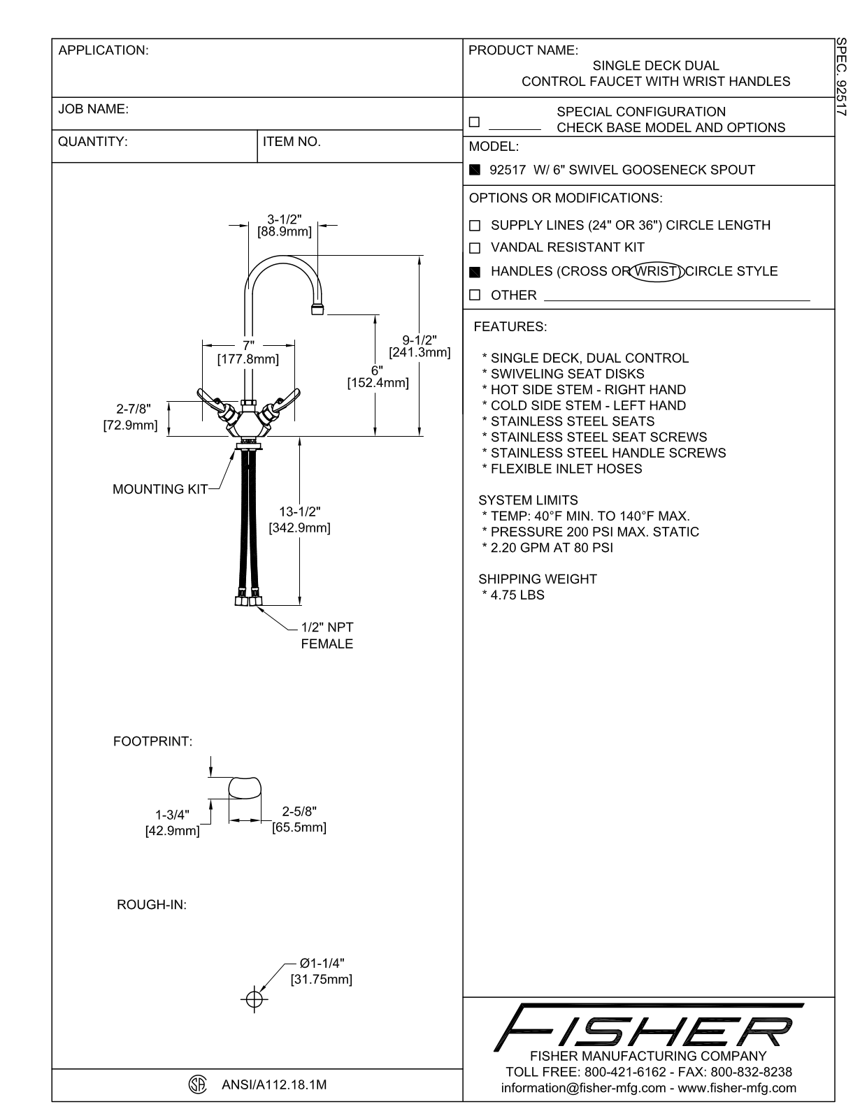 Fisher Manufacturing 92517 User Manual