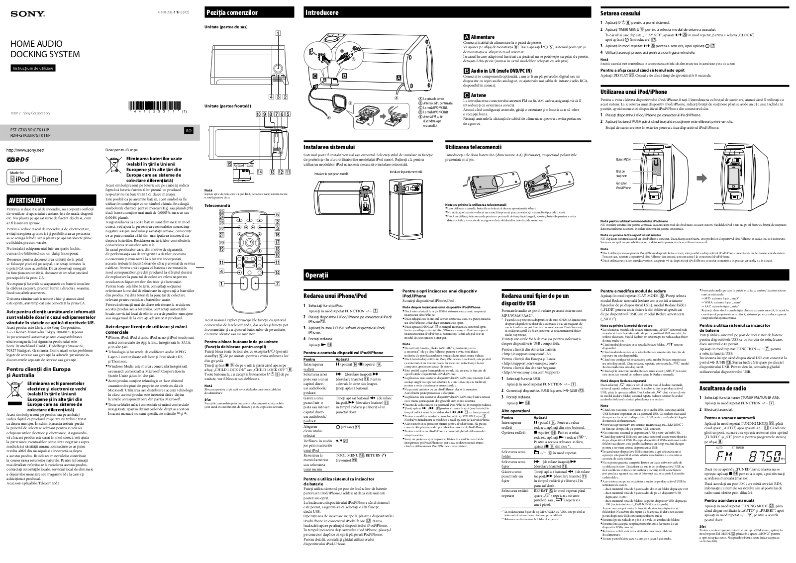 Sony RDH-GTK11iP User Manual