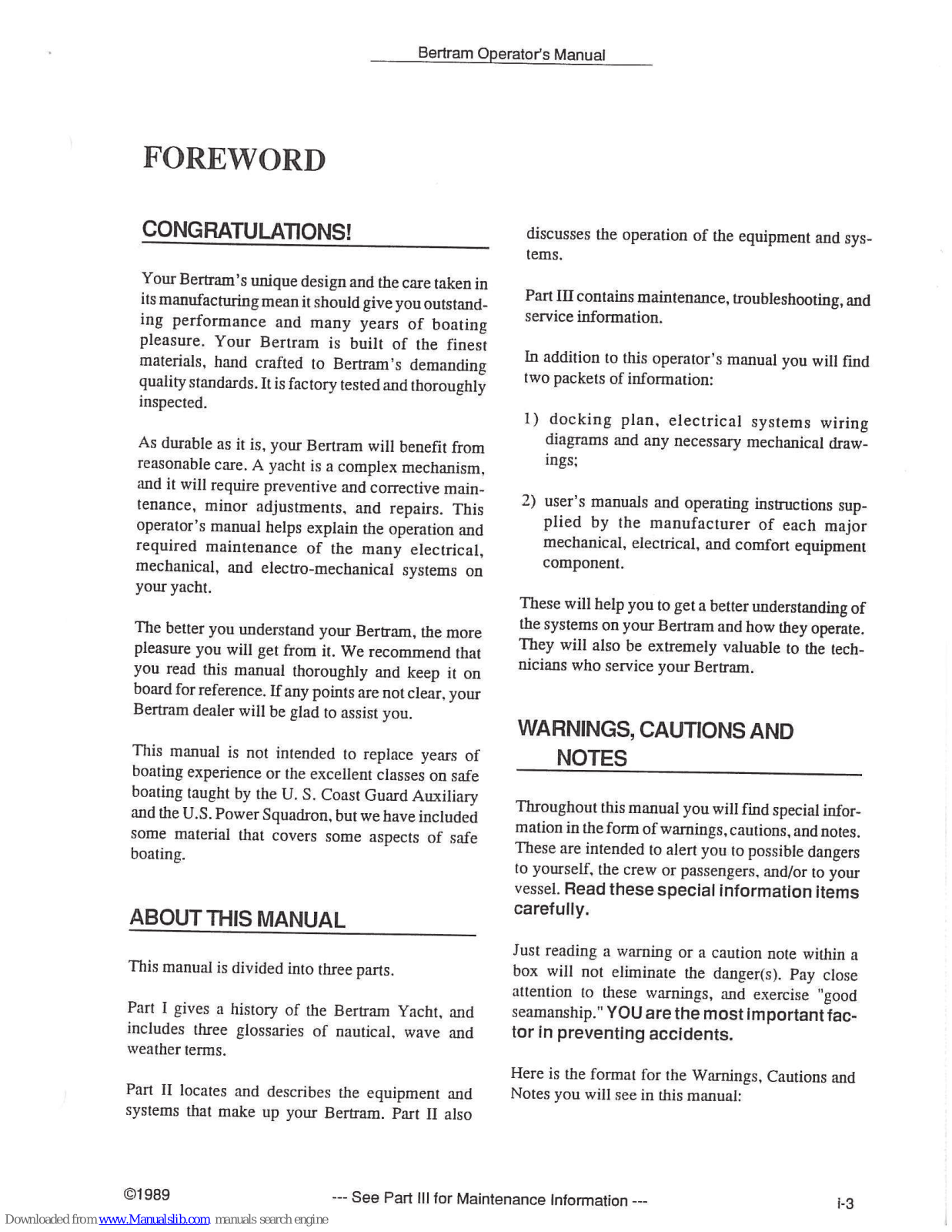 Bertram 50 Operating Instructions Manual - ManualMachine.com