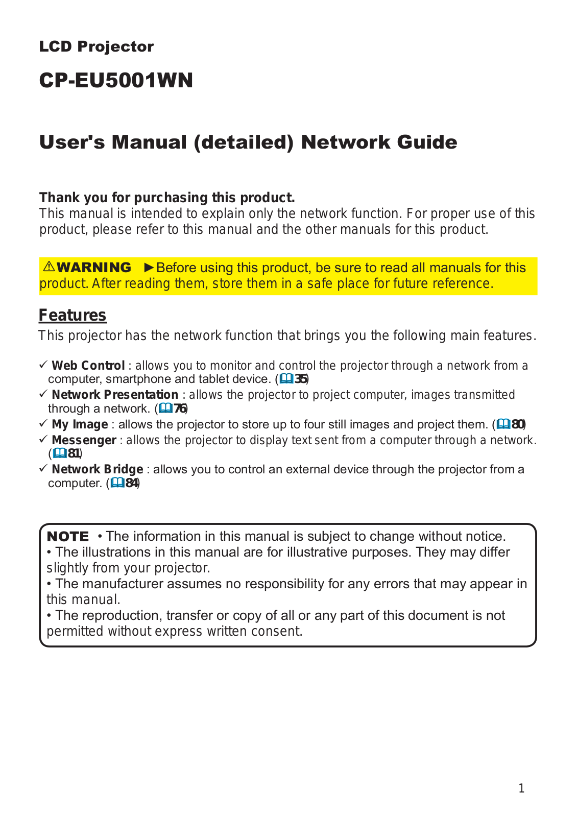 Hitachi CP-EU5001WN Operating Instruction