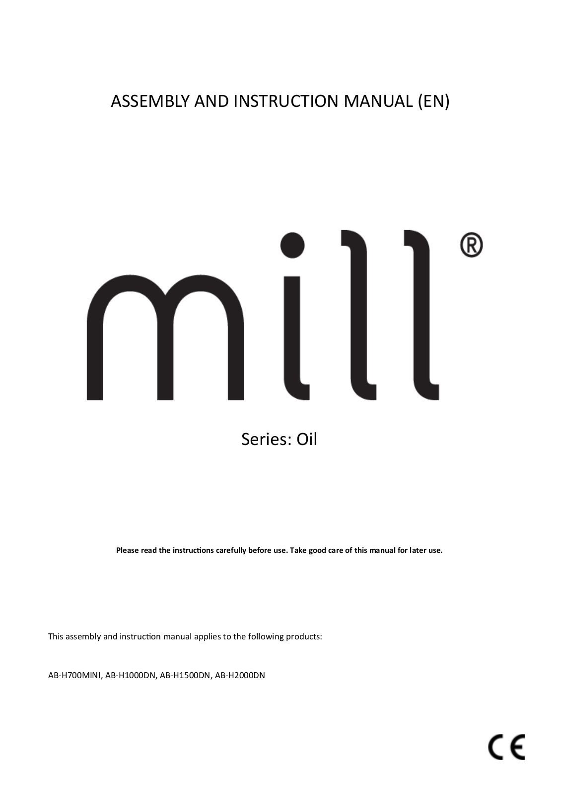 Mill AB-H700MINI, AB-H1000DN, AB-H1500DN, AB-H2000DN INSTRUCTION MANUAL