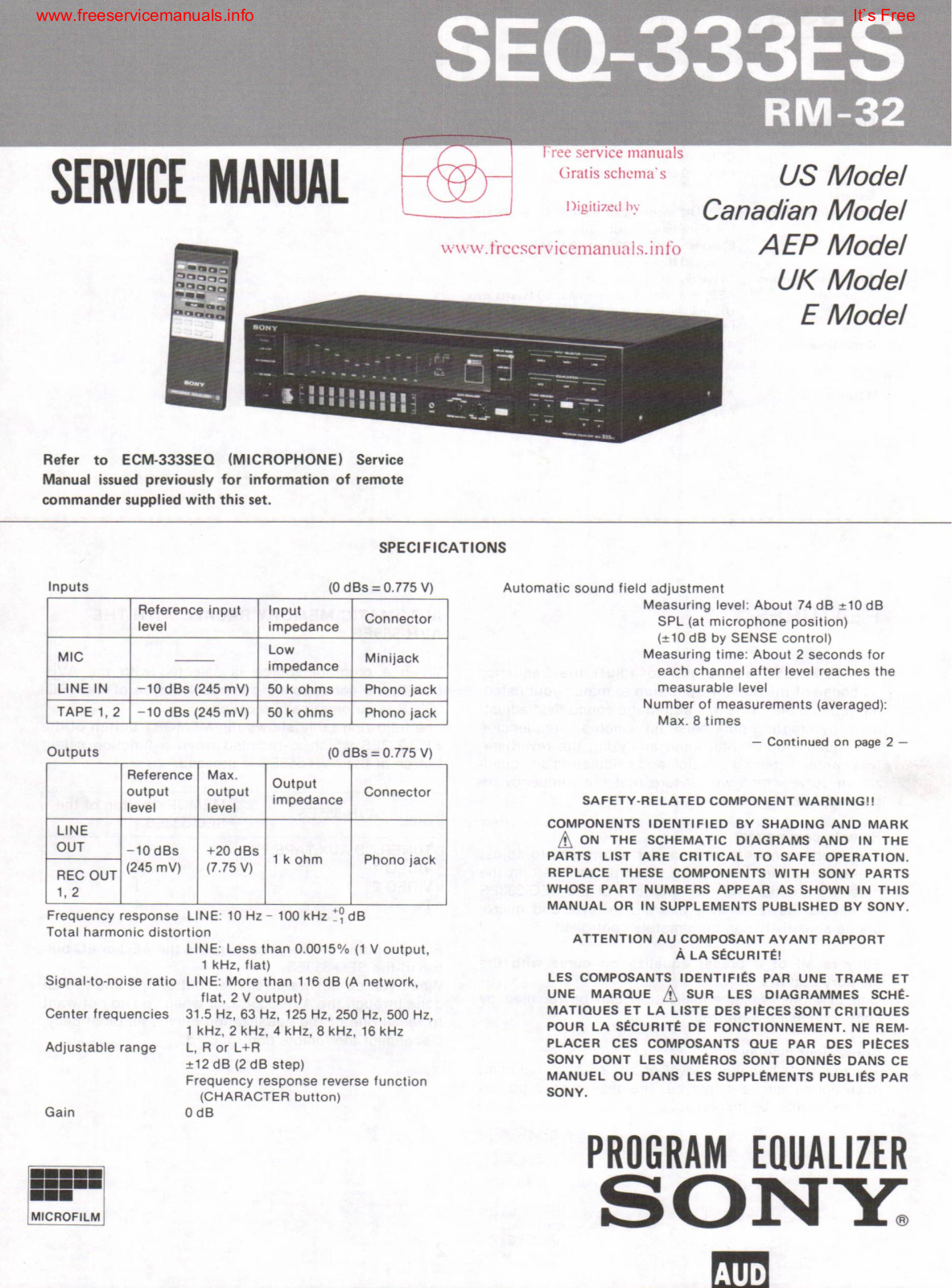 Sony SEQ-333ES Graphic Equalizer