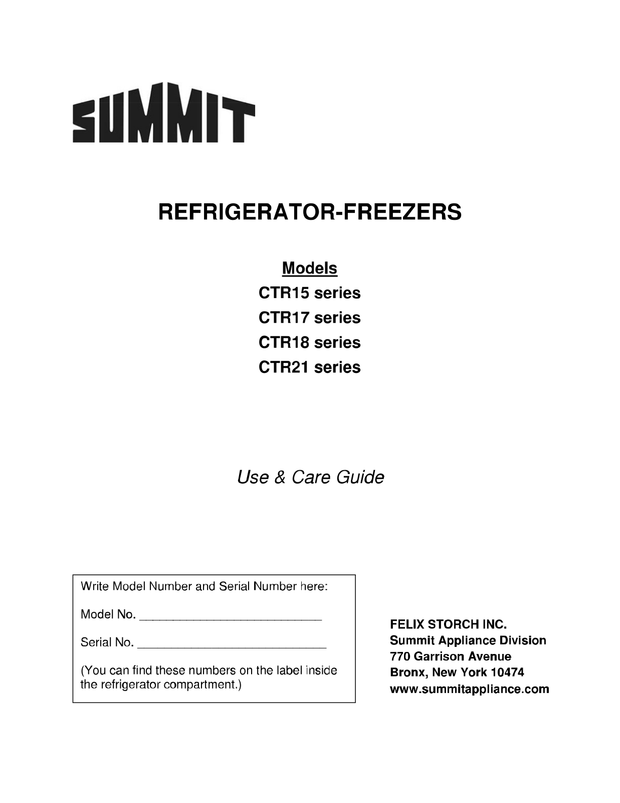 Summit CTR15 User Manual