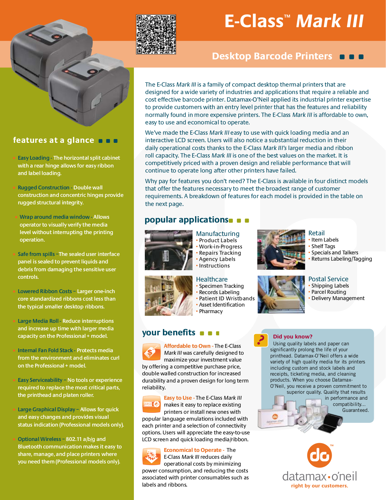 Datamax-O'Neil EP3-00-0E003P00 Product Data Sheet