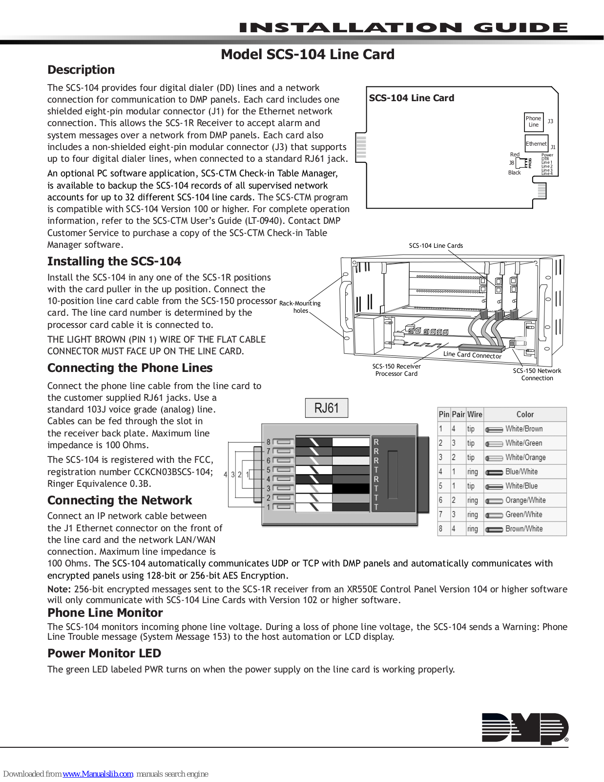 DMP Electronics SCS-104 Installation Manual