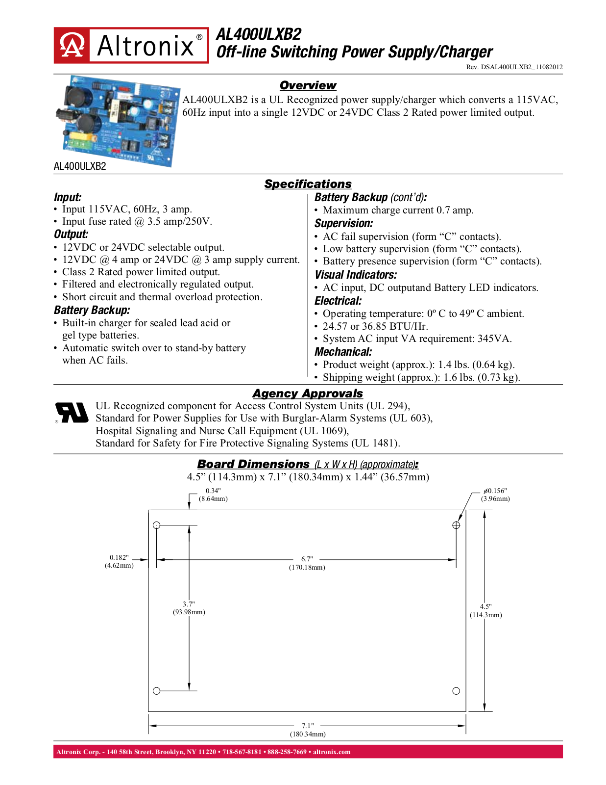 Altronix AL400ULXB2 Data Sheet