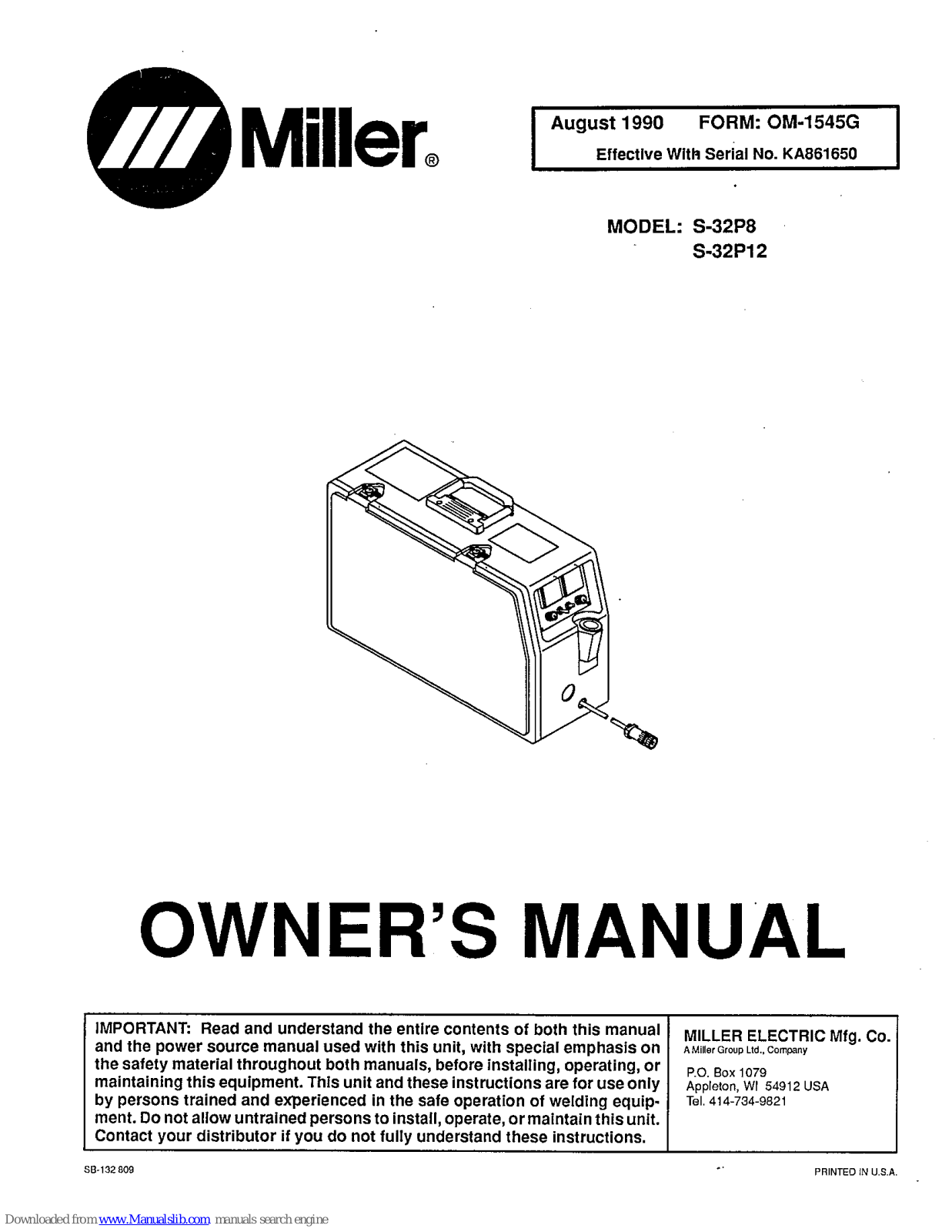 Miller S-32P8, S-32P12 Owner's Manual