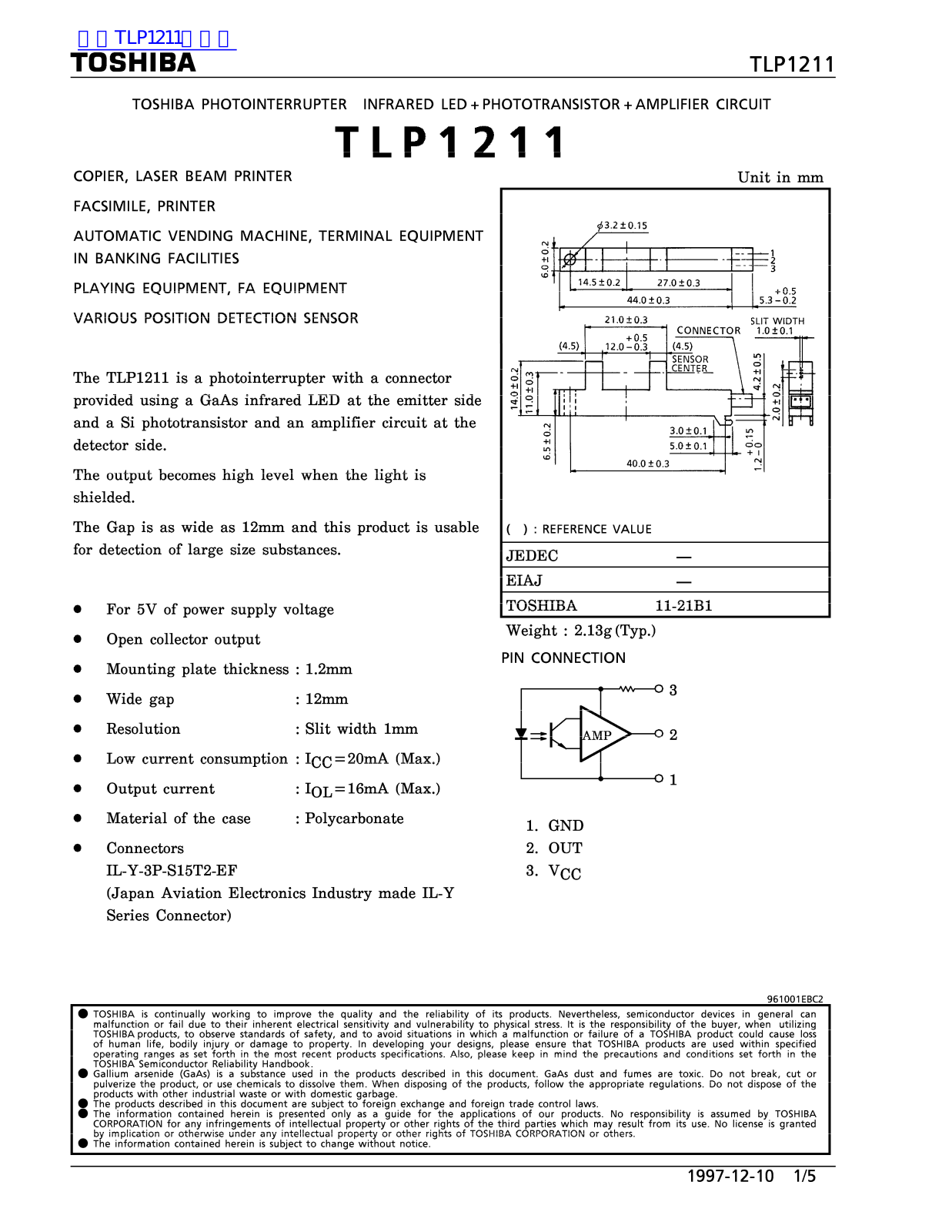 TOSHIBA TLP1211 Technical data