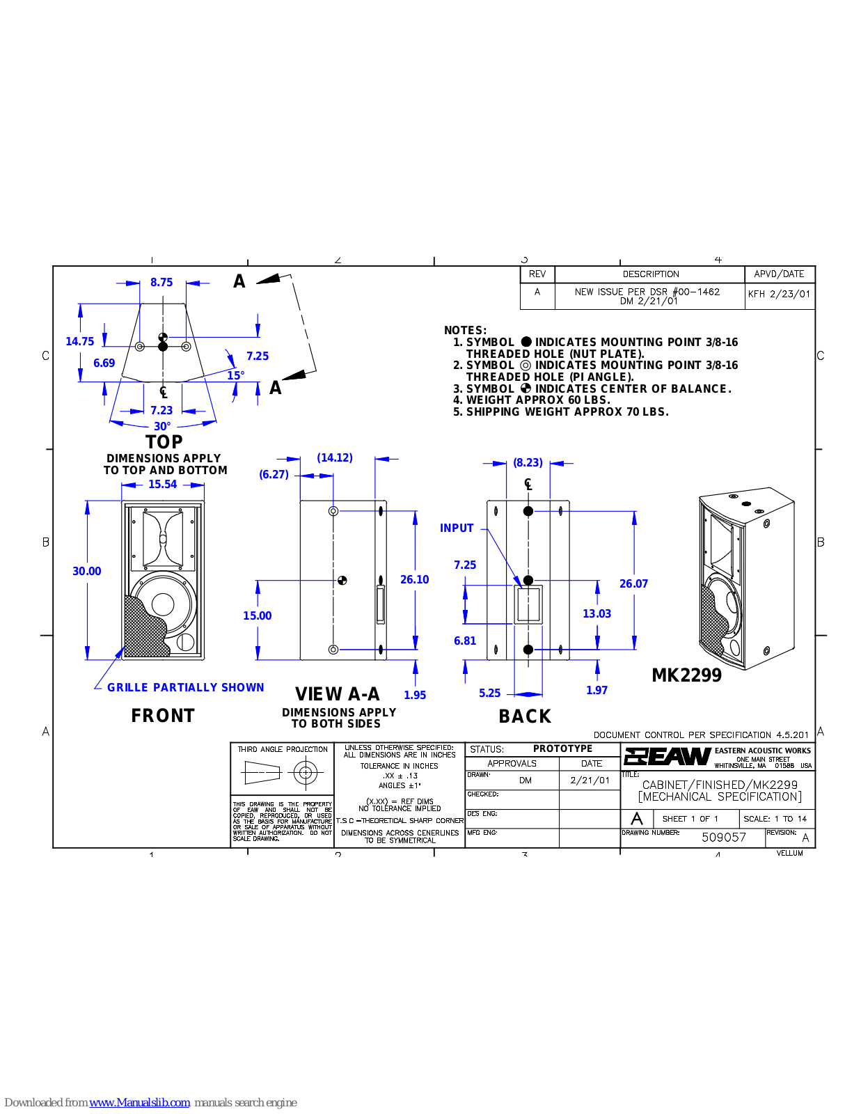 EAW MK2299 Dimensions