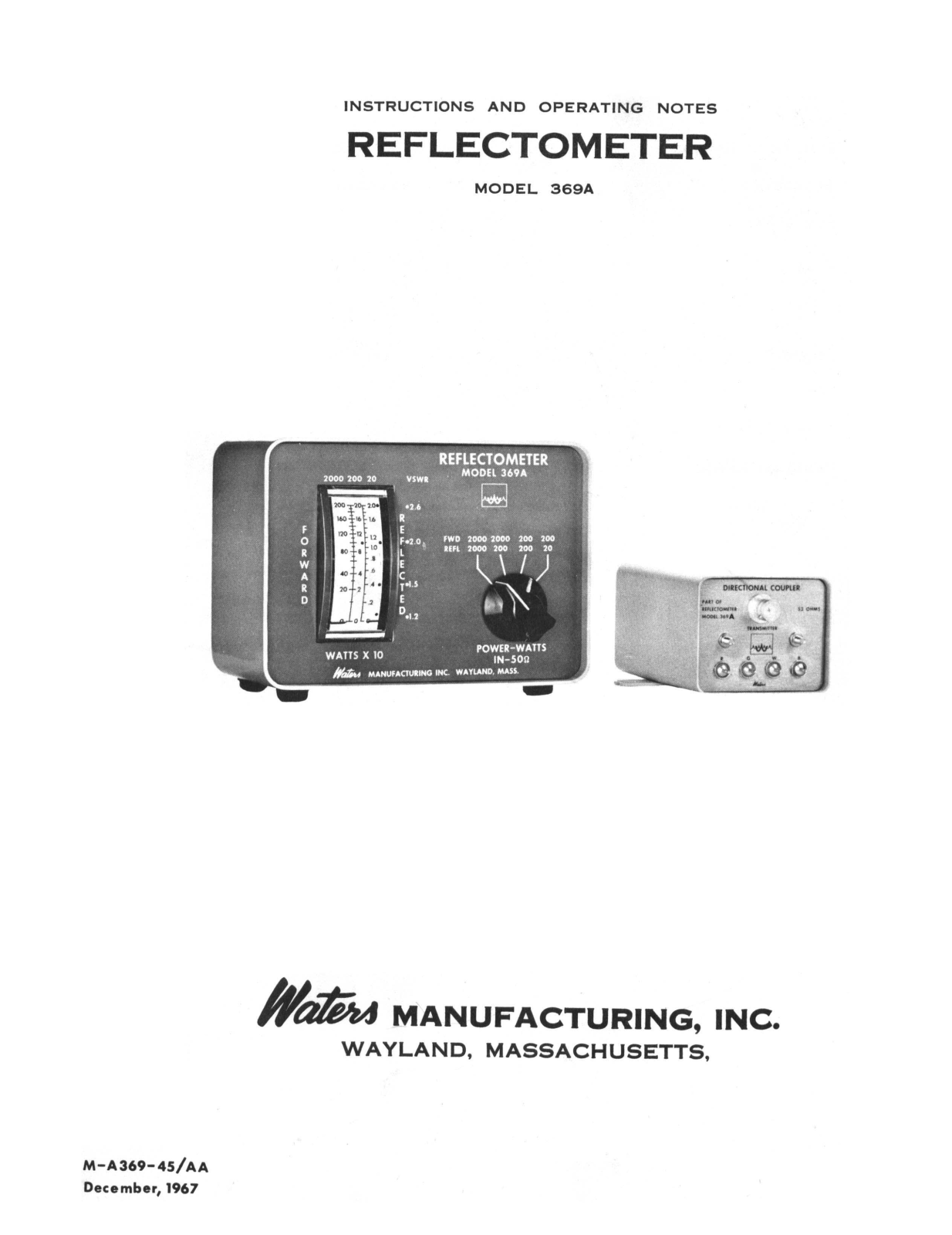 Waters Manufacturing 369A User Manual