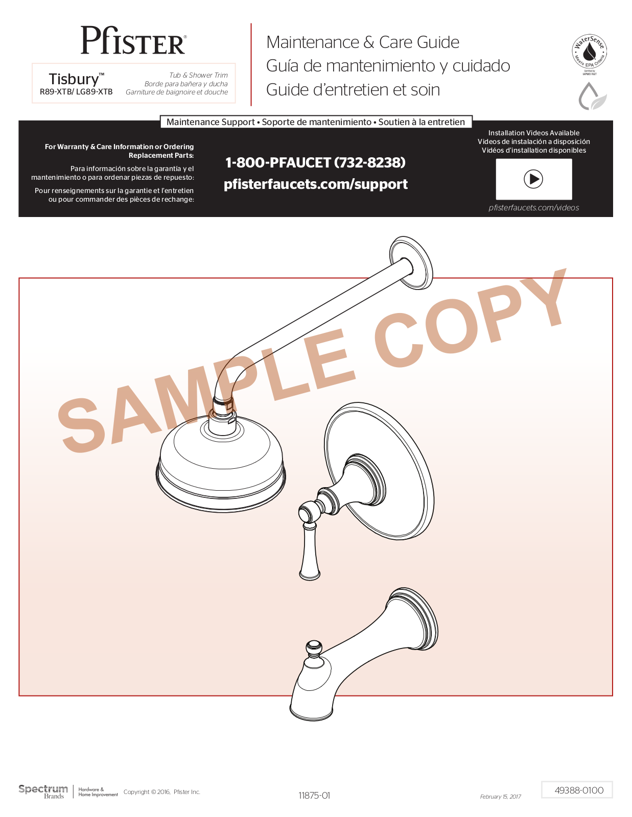 Pfister R89-XTB, LG89-XTB User Manual