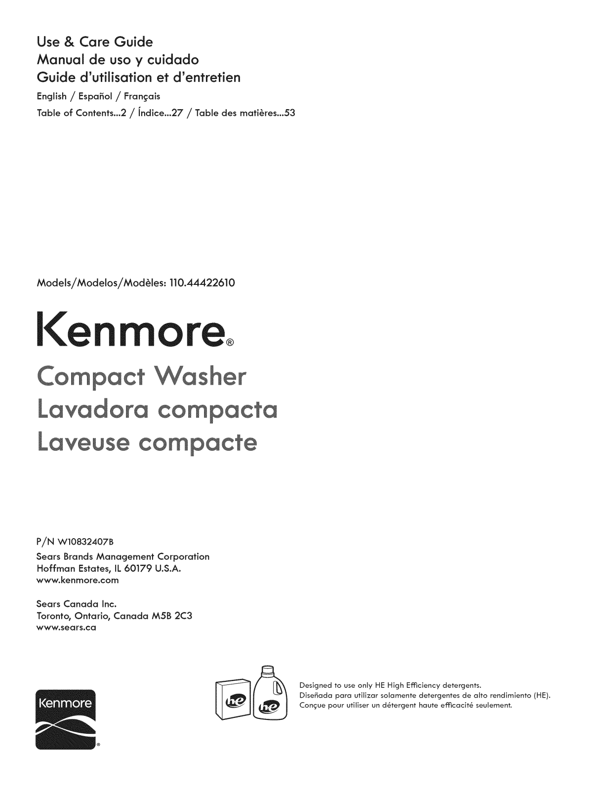 Kenmore 11044422610, 11044422510 Owner’s Manual