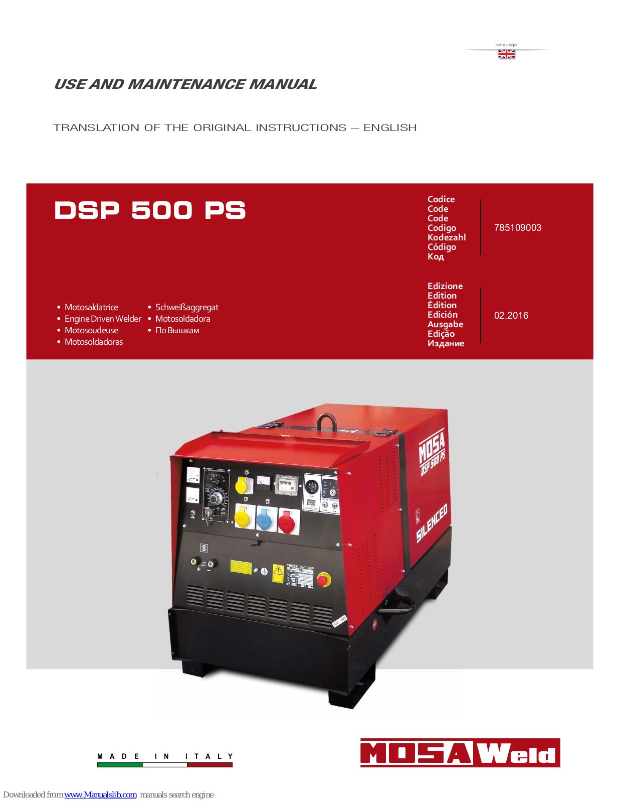 Mosa DSP 500 PS Maintance Manual