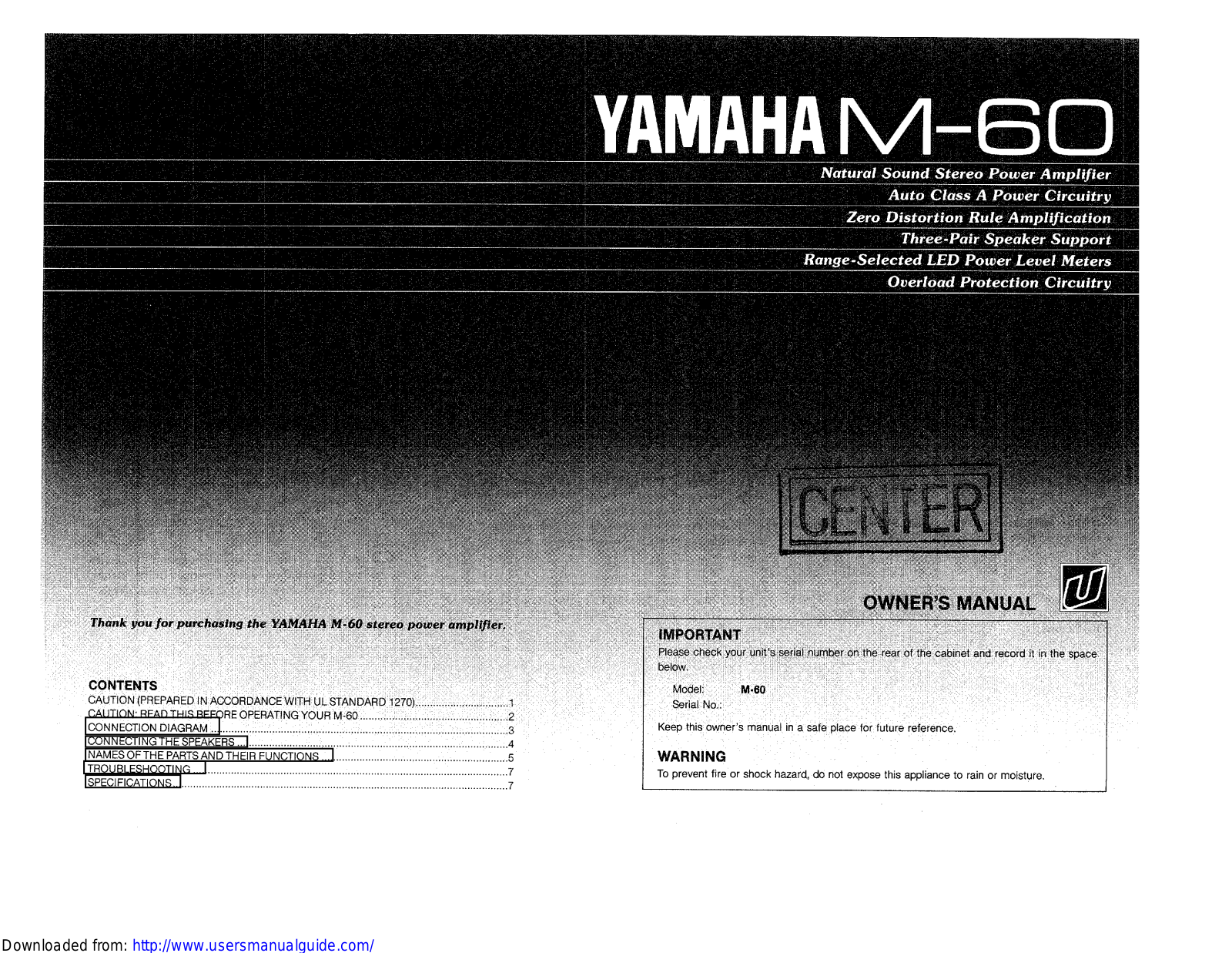 Yamaha Audio M-60 User Manual