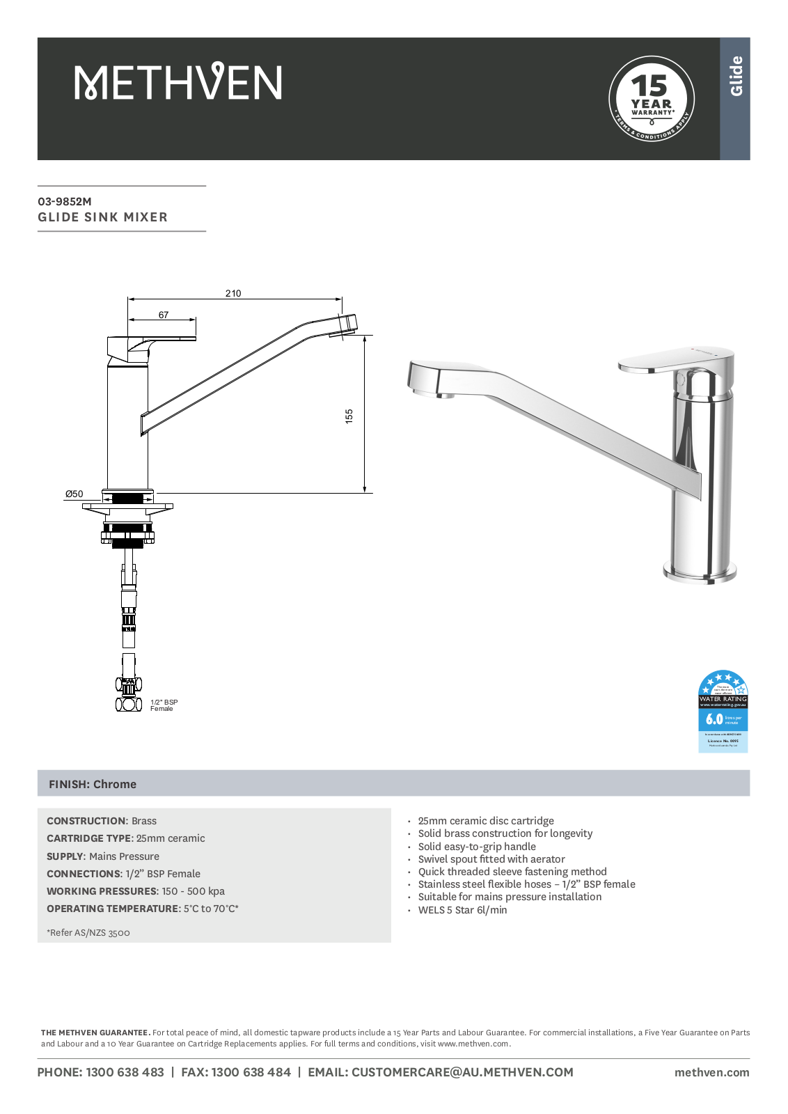 Methven 03-9582MBK Datasheet