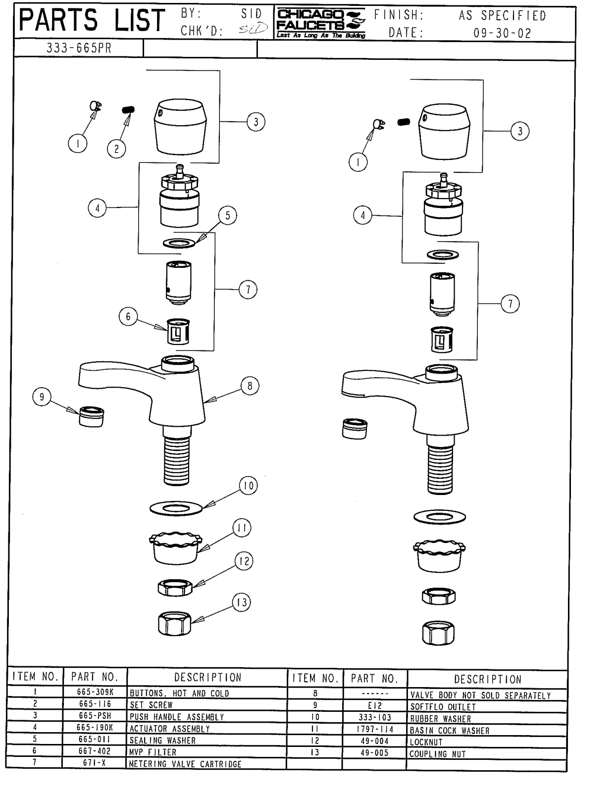 Chicago Faucet 333-665PRCP Parts List