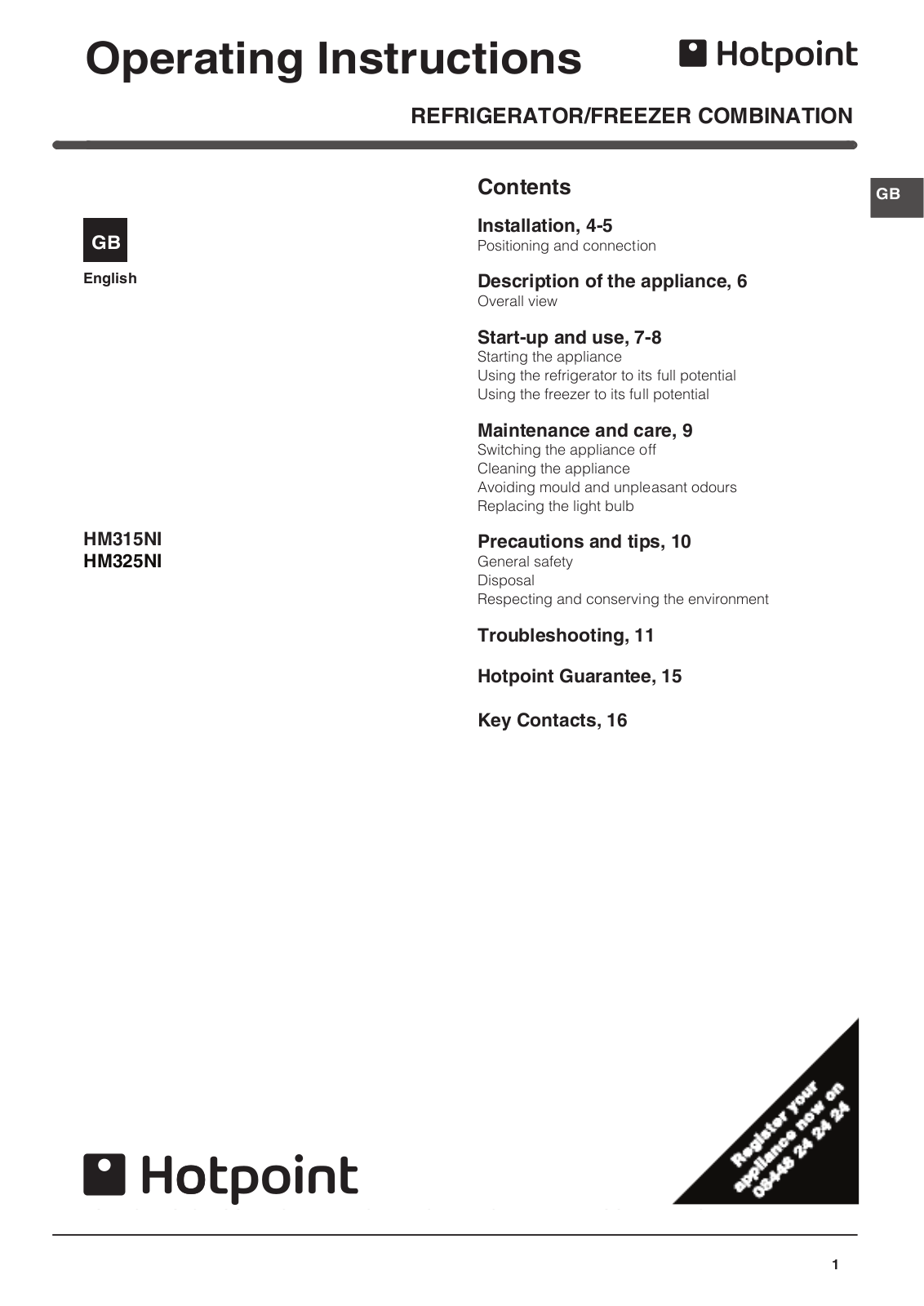 Hotpoint HM325NI, HM315NI User Manual