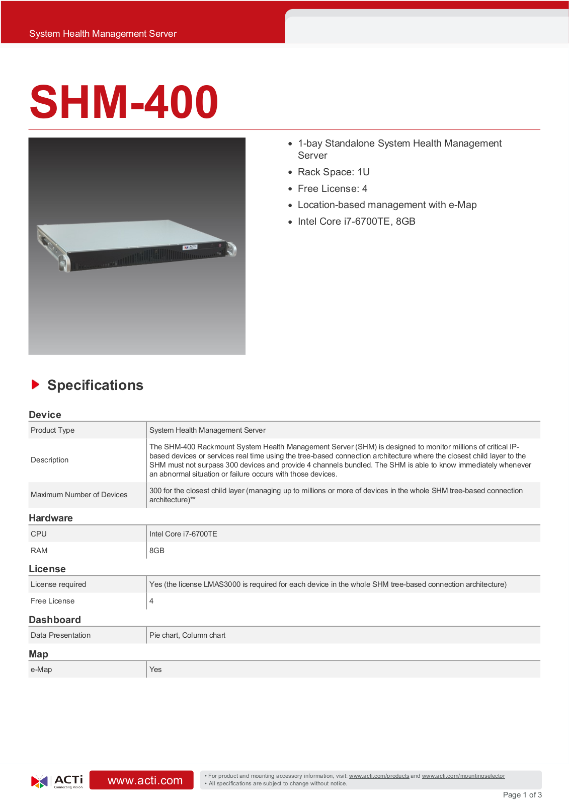 ACTi SHM-400 Specsheet