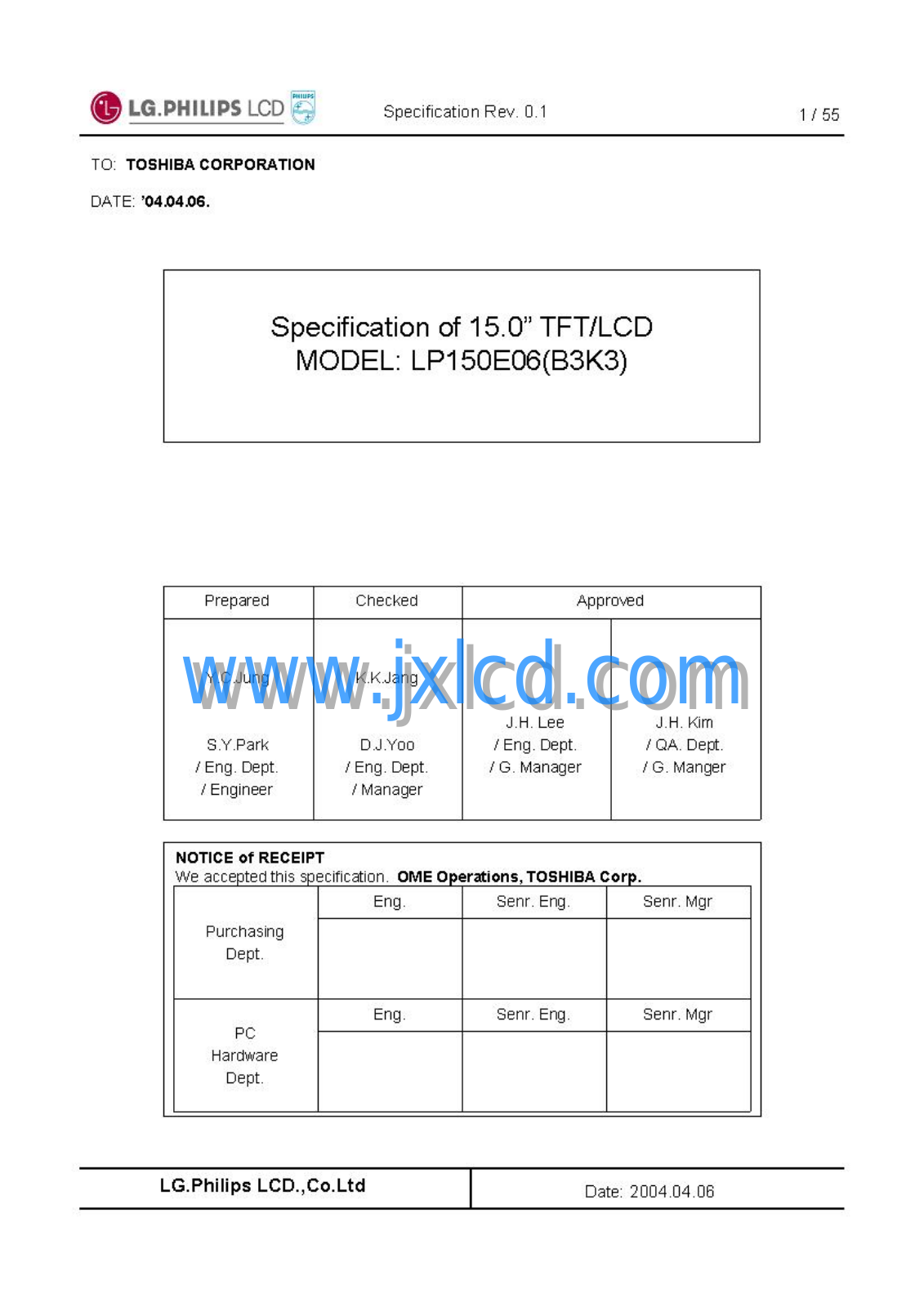 LG LP-150E06-B3K3 Service manual