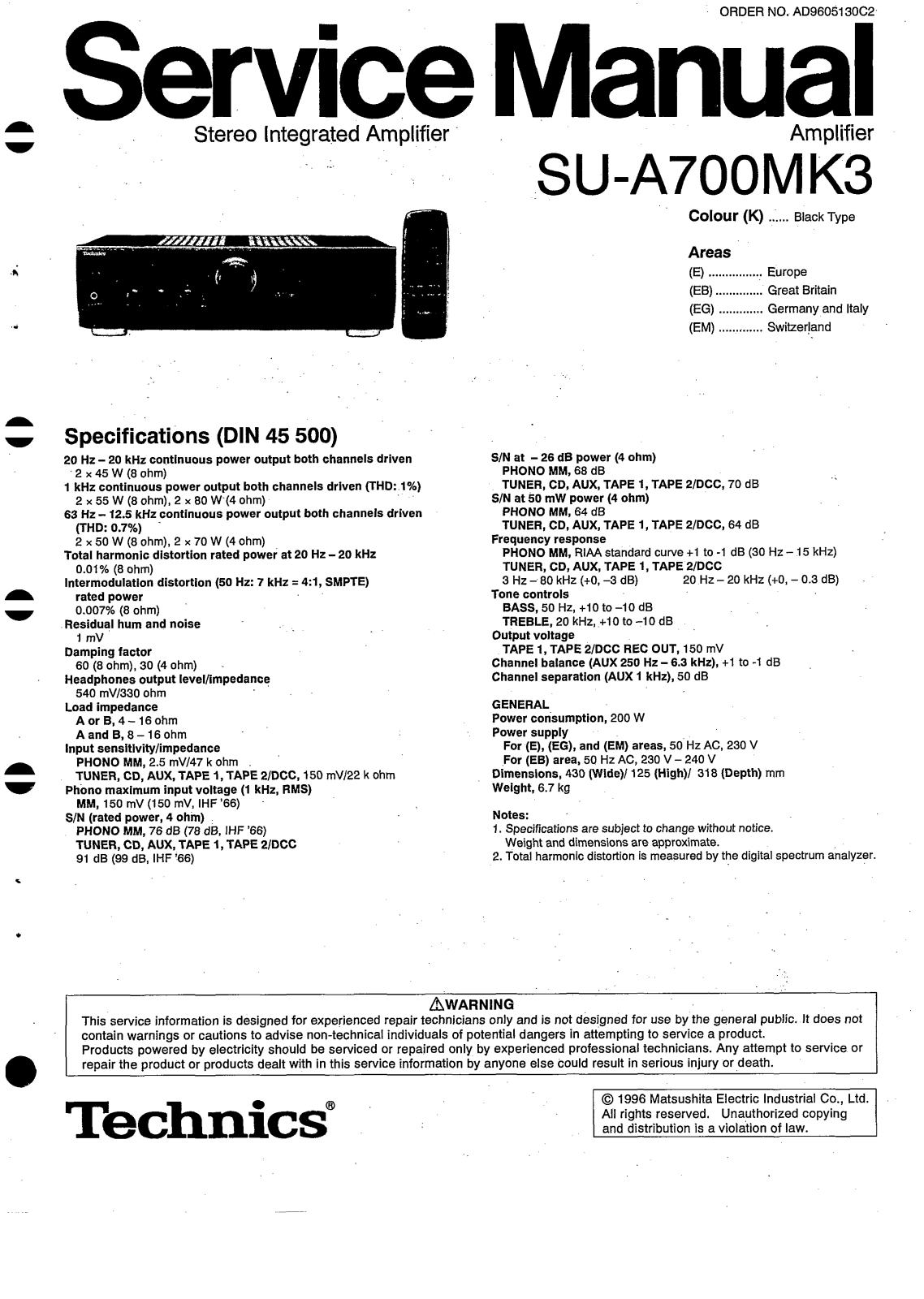 Panasonic SUA-700 Mk3 Service manual