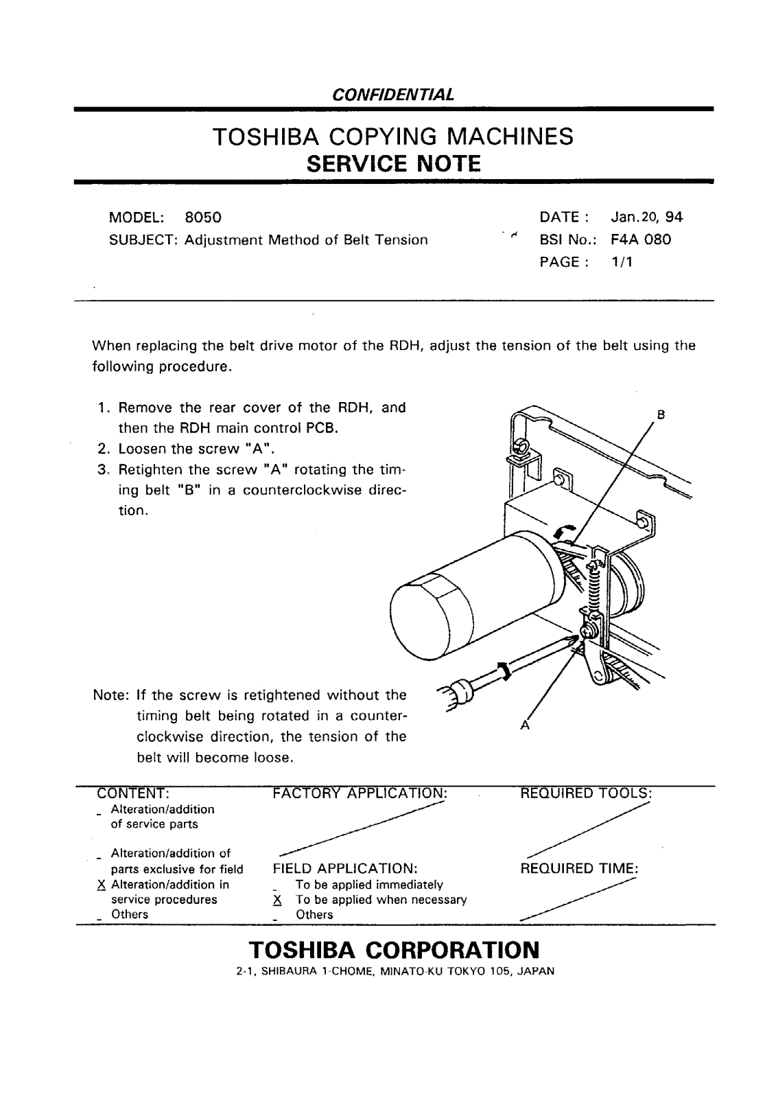 Toshiba f4a080 Service Note