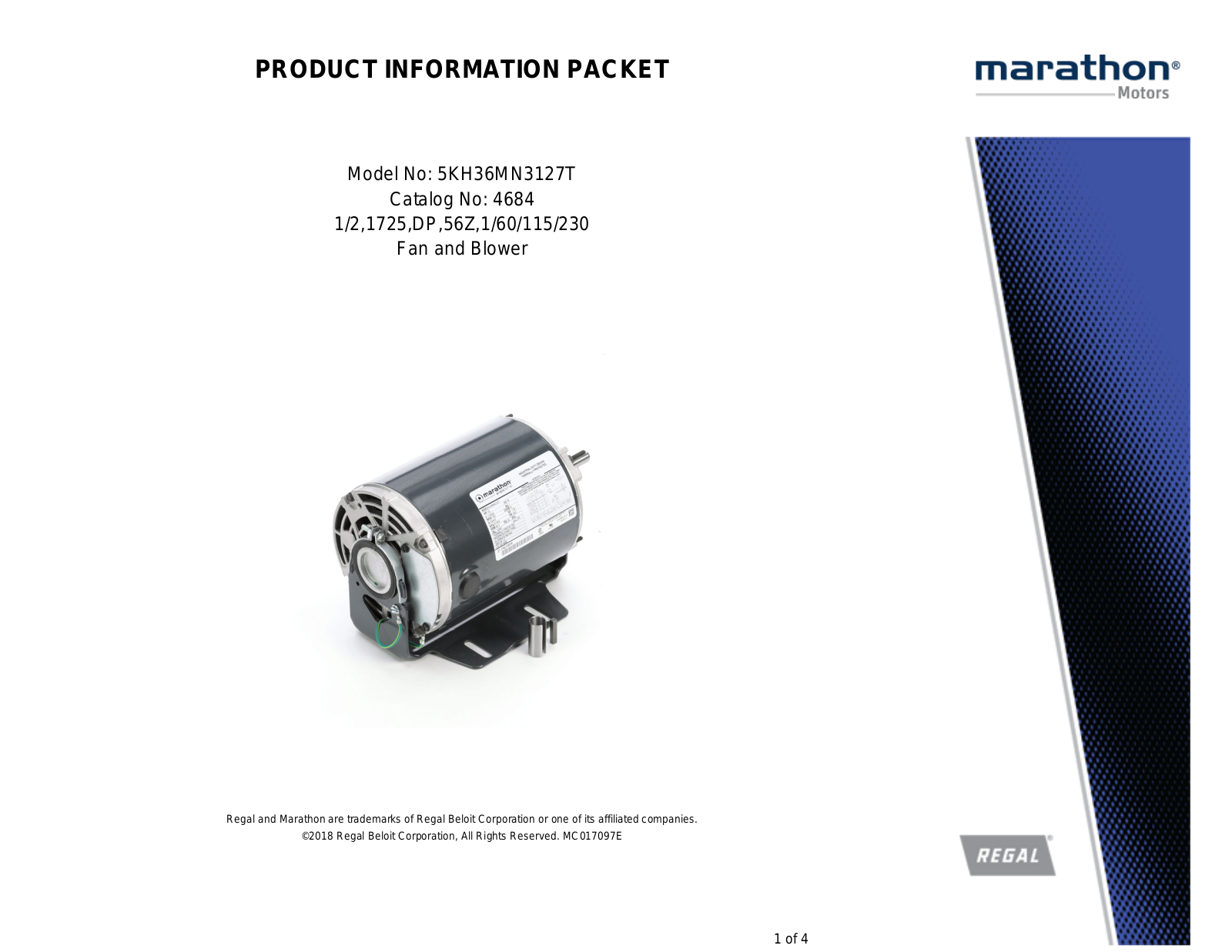 Marathon Electric 5KH36MN3127T Product Information Packet