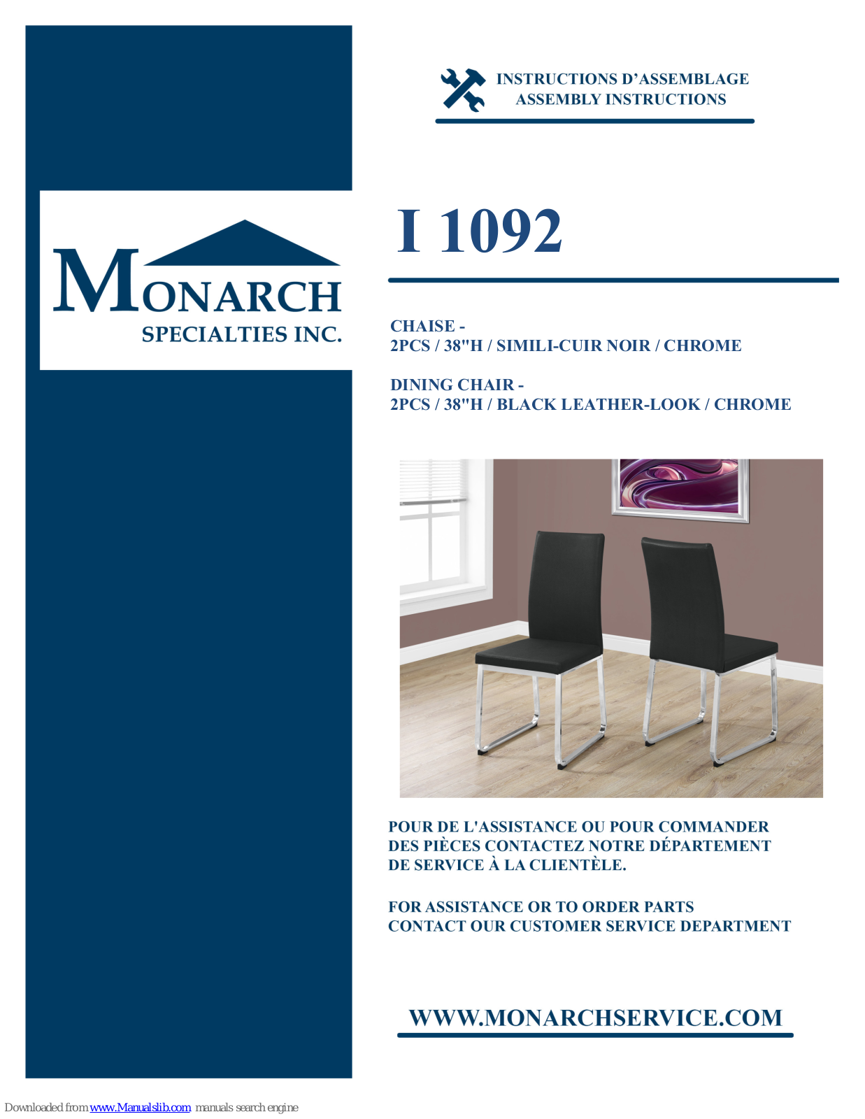 Monarch Specialties I 1092 Assembly Instructions And Rules