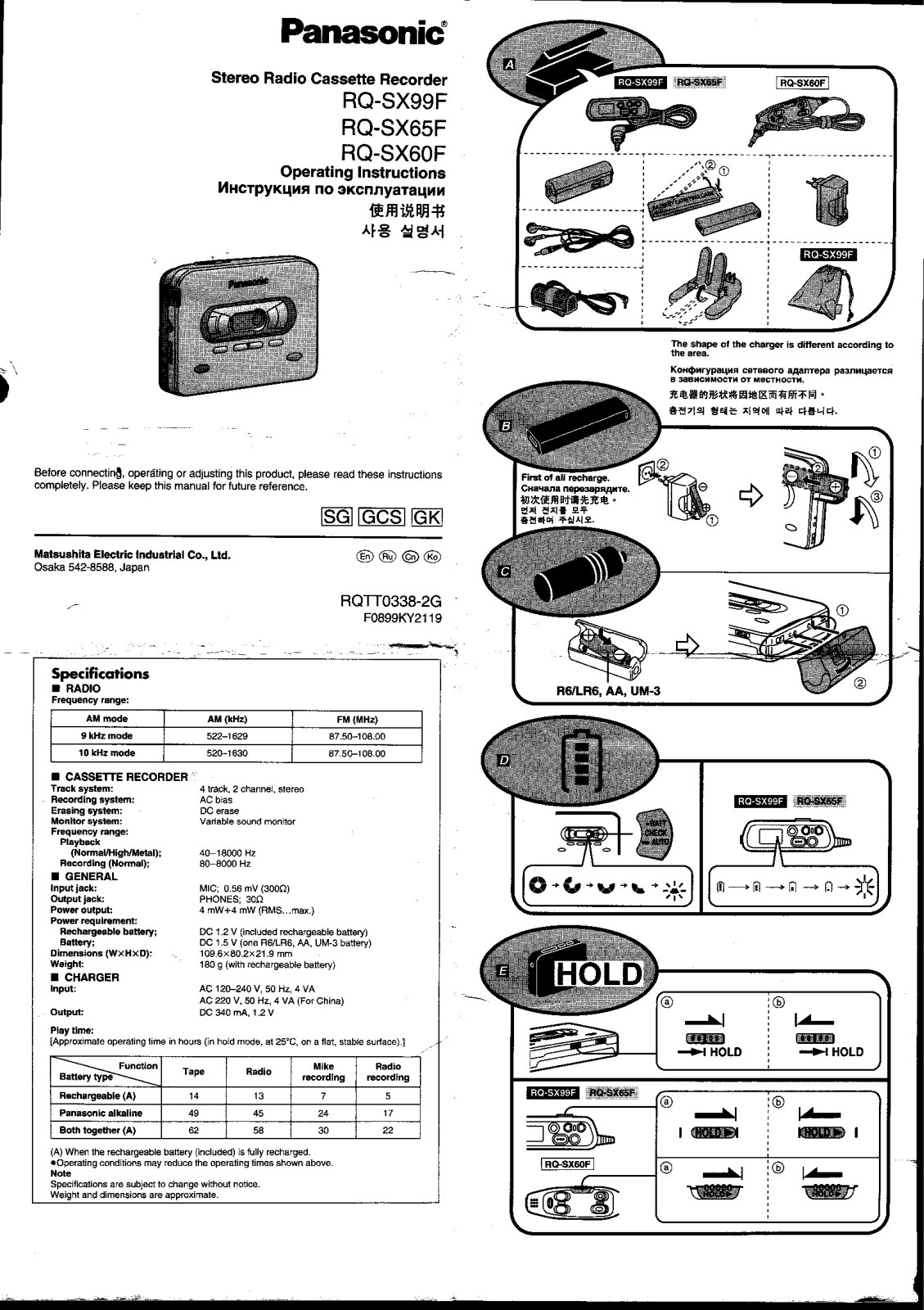 Panasonic RQ-SX65F, RQ-SX60F, RQ-SX99F User Manual