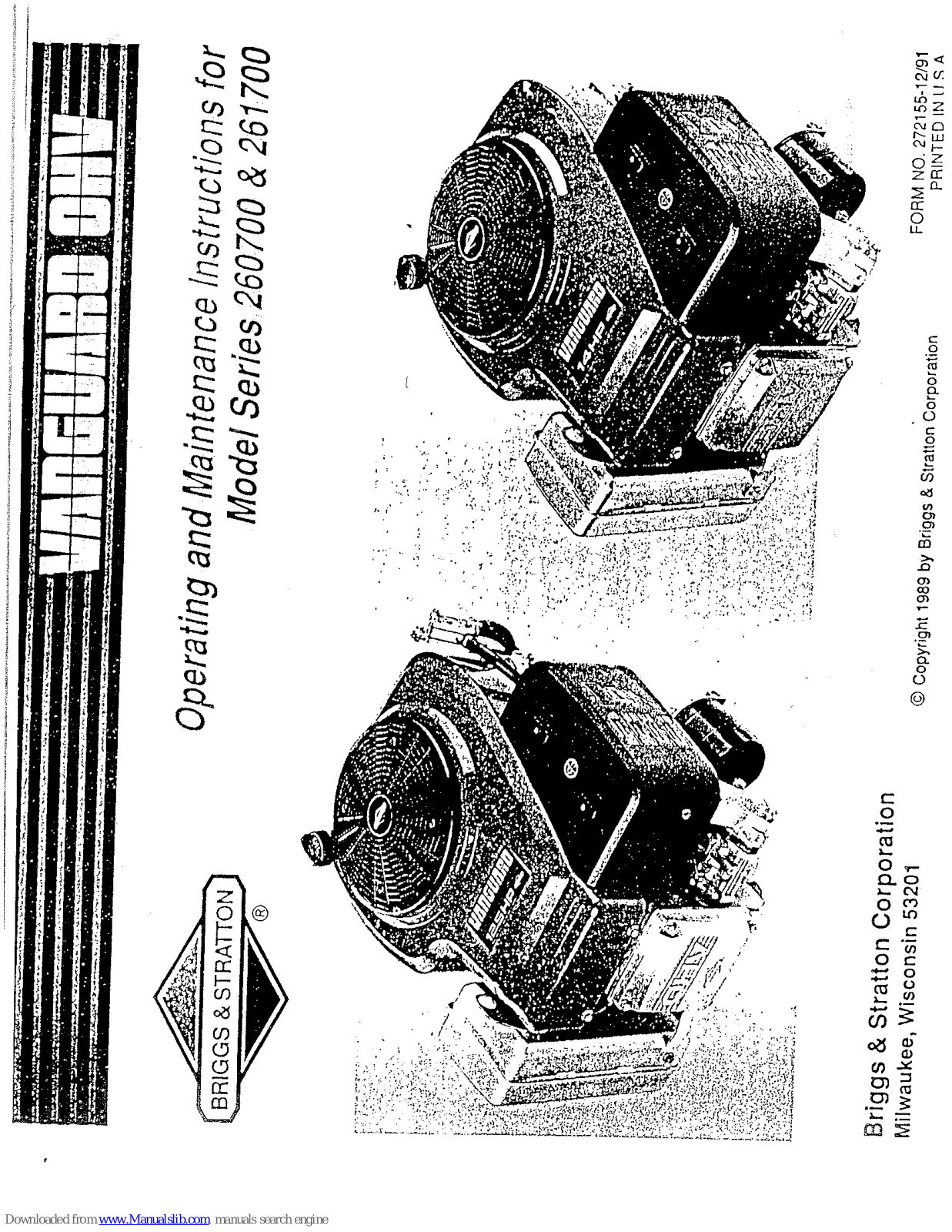 Briggs & Stratton 261700, Vanguard OHV 260700 Series, Vanguard OHV 261700 Series Operating And Maintenance Instructions Manual