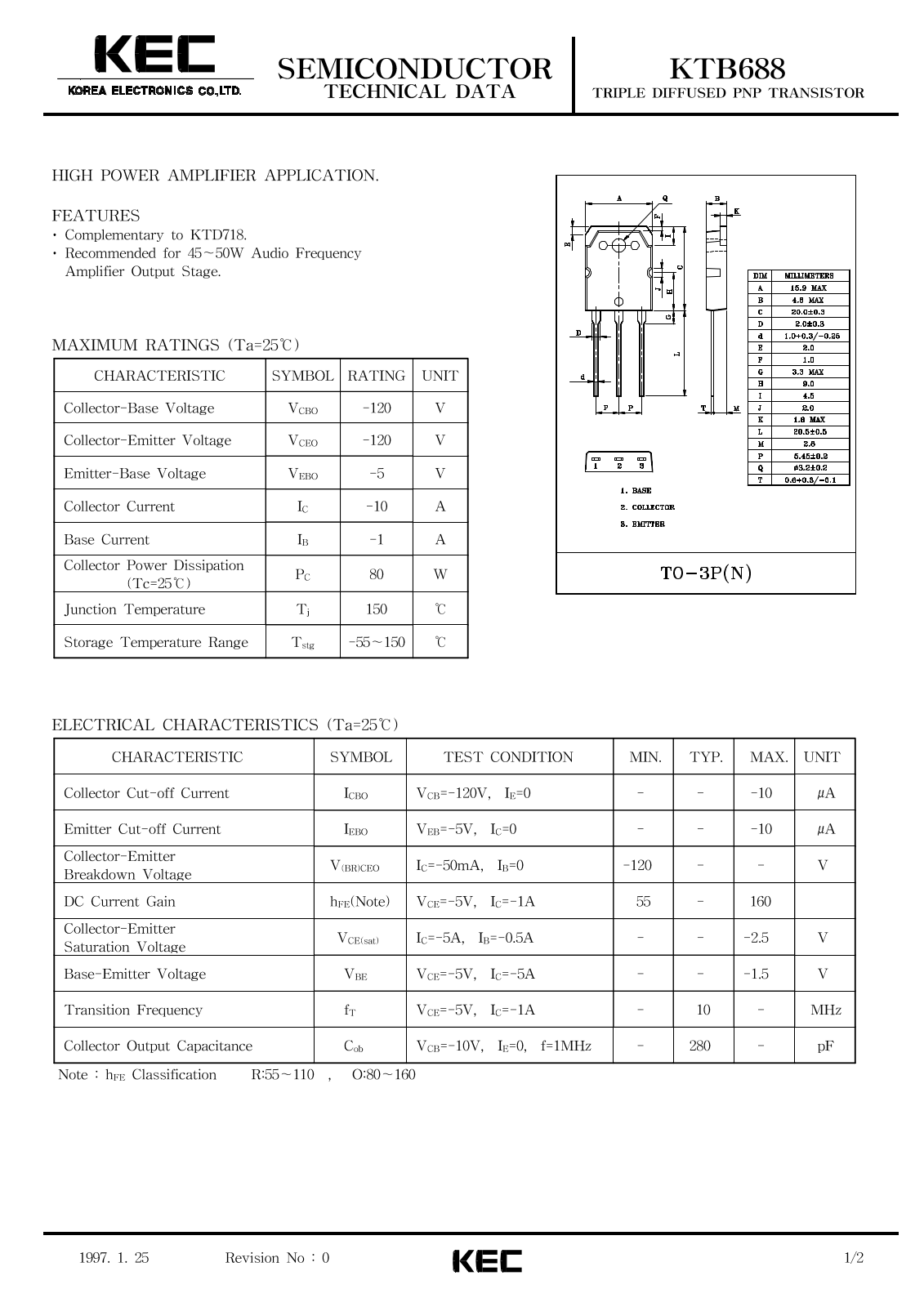 KEC KTB688 Datasheet