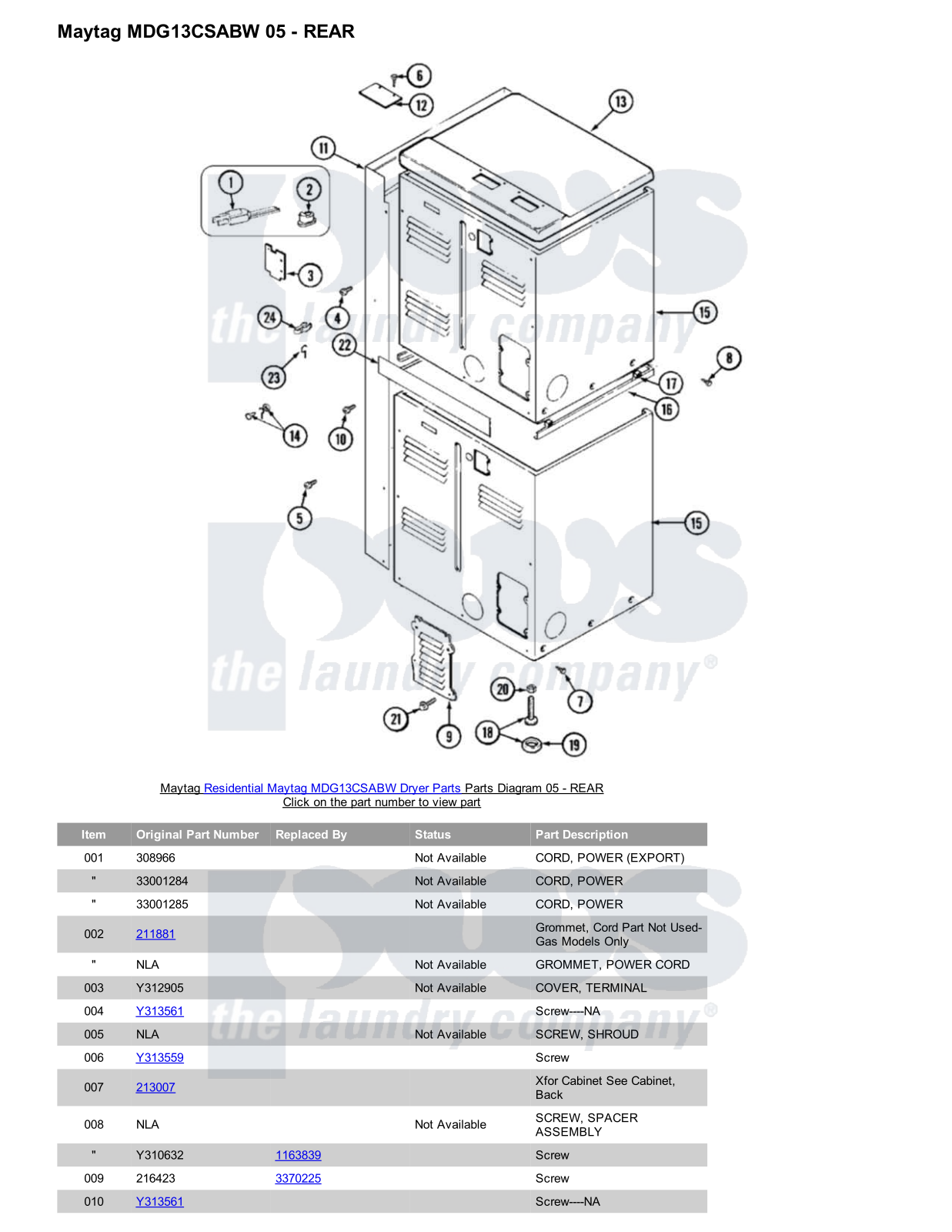 Maytag MDG13CSABW Parts Diagram