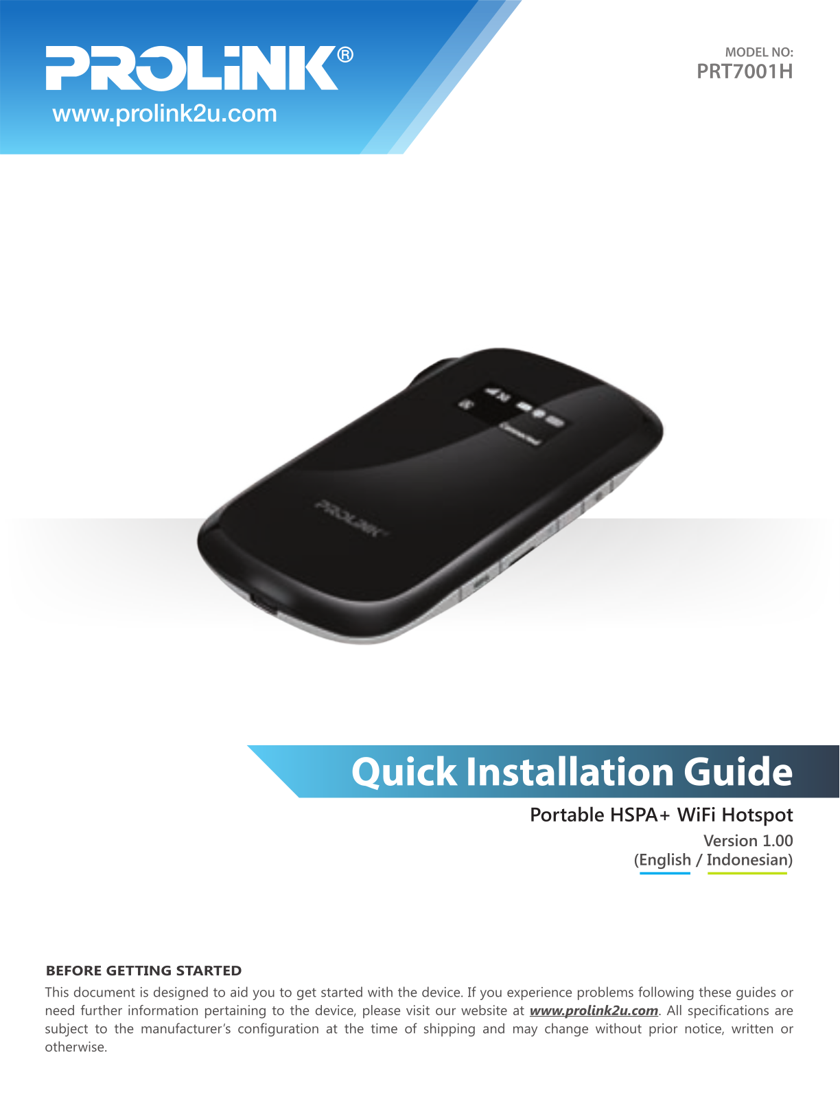 PROLiNK PRT7001H Quick Install Guide