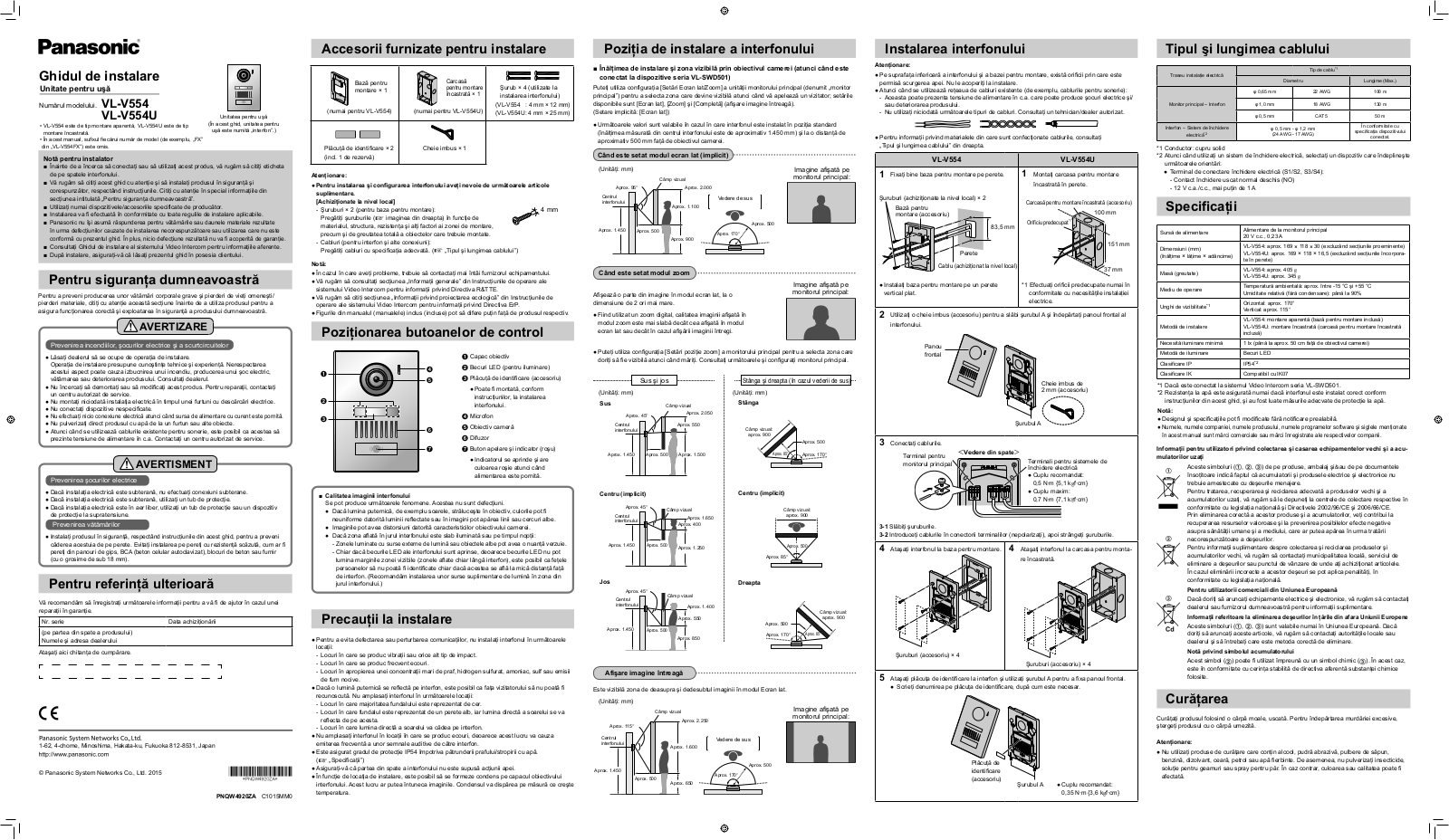 Panasonic VLV554U, VLV554 Installation Manual