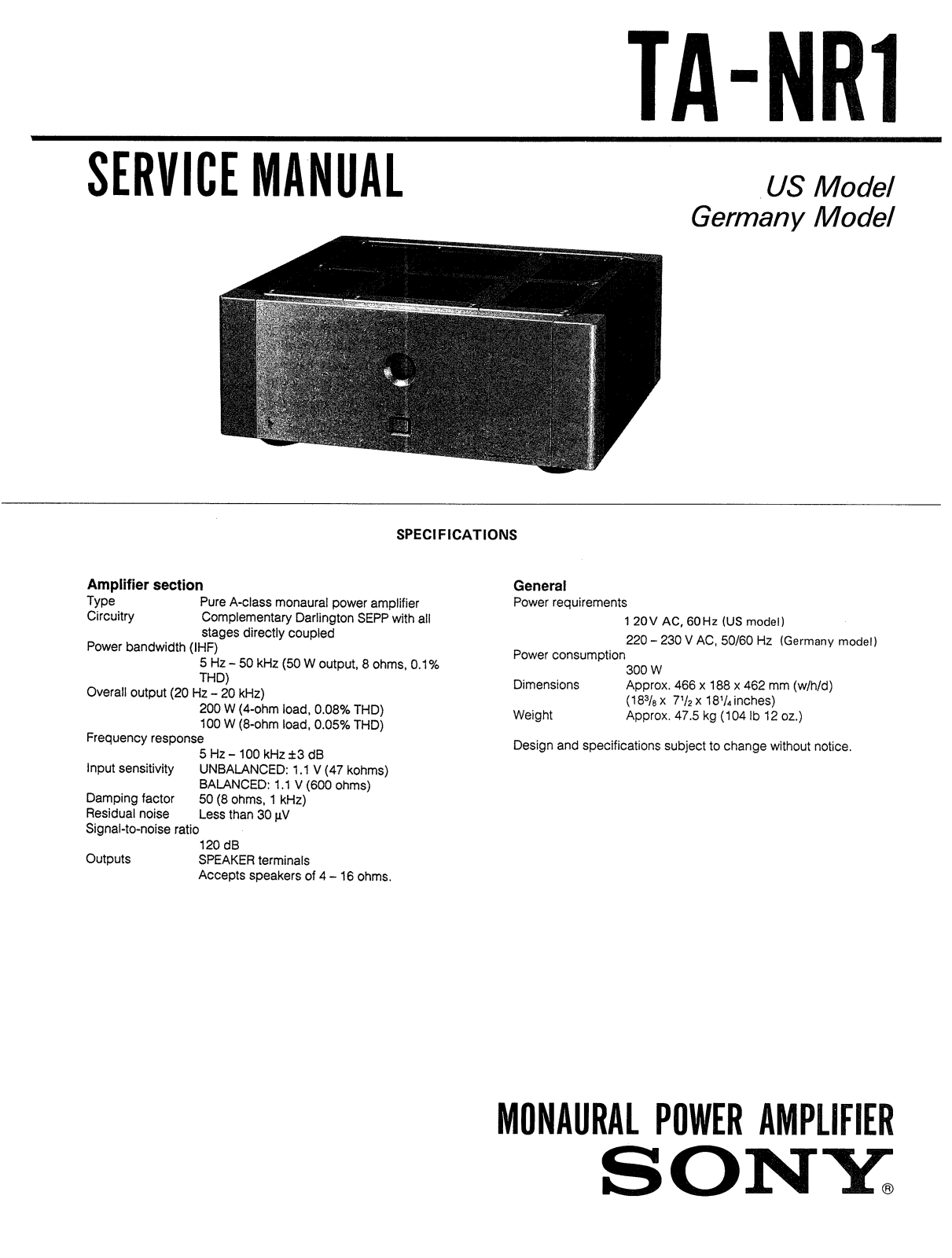 Sony TANR-1 Service manual