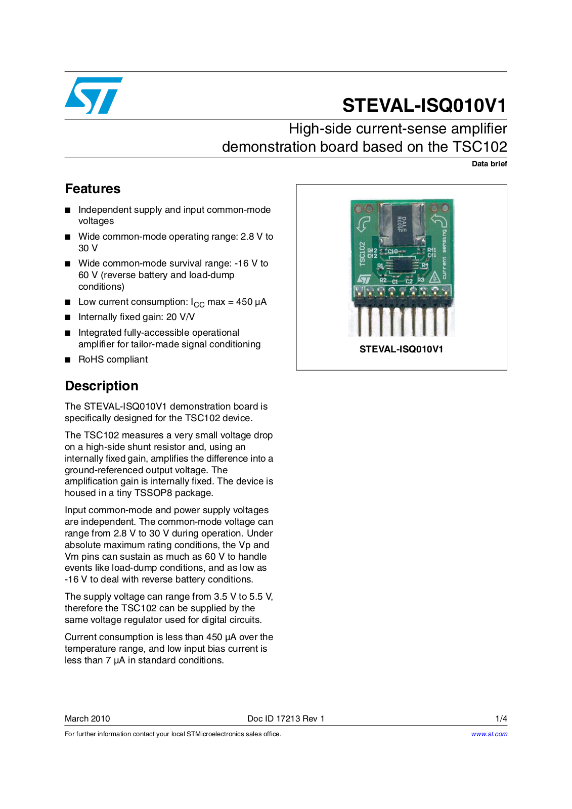 ST ISQ010V1 User Manual