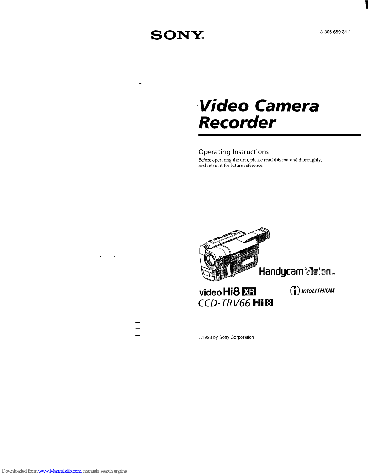 Sony CCD-TRV66 Operating Instructions (primary manual), Handycam Vision Hi8 CCD-TRV66 Operating Instructions Manual