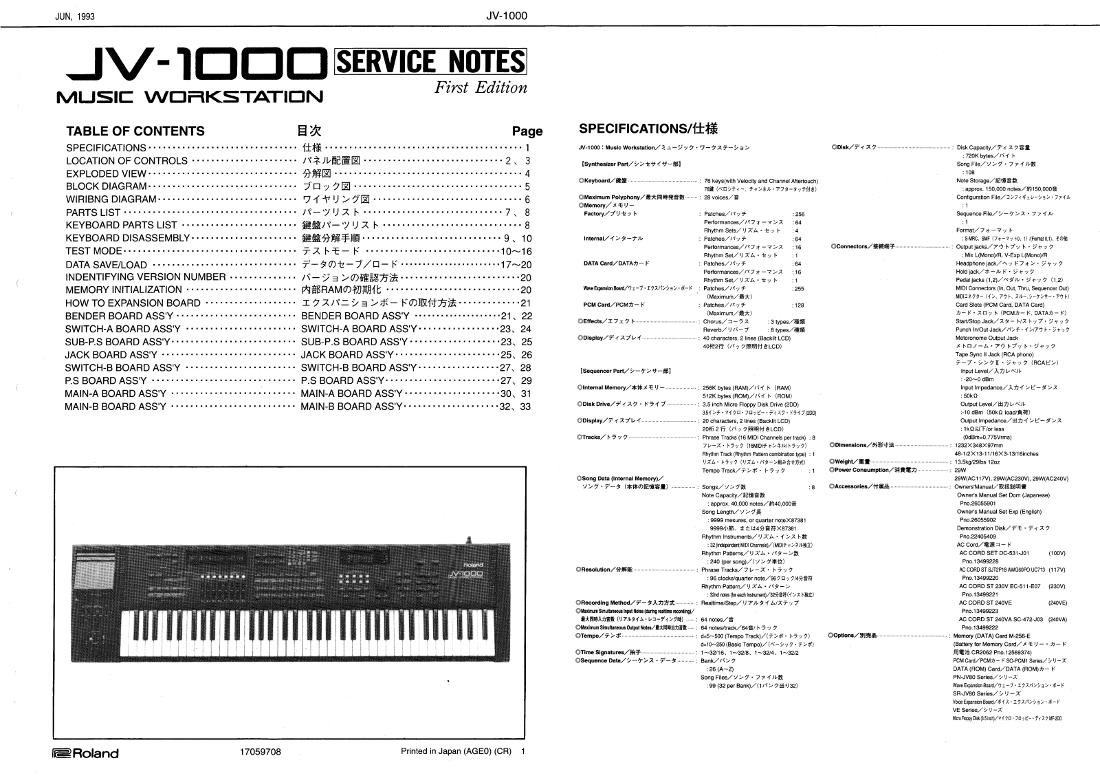 Roland JV-1000 Service Notes