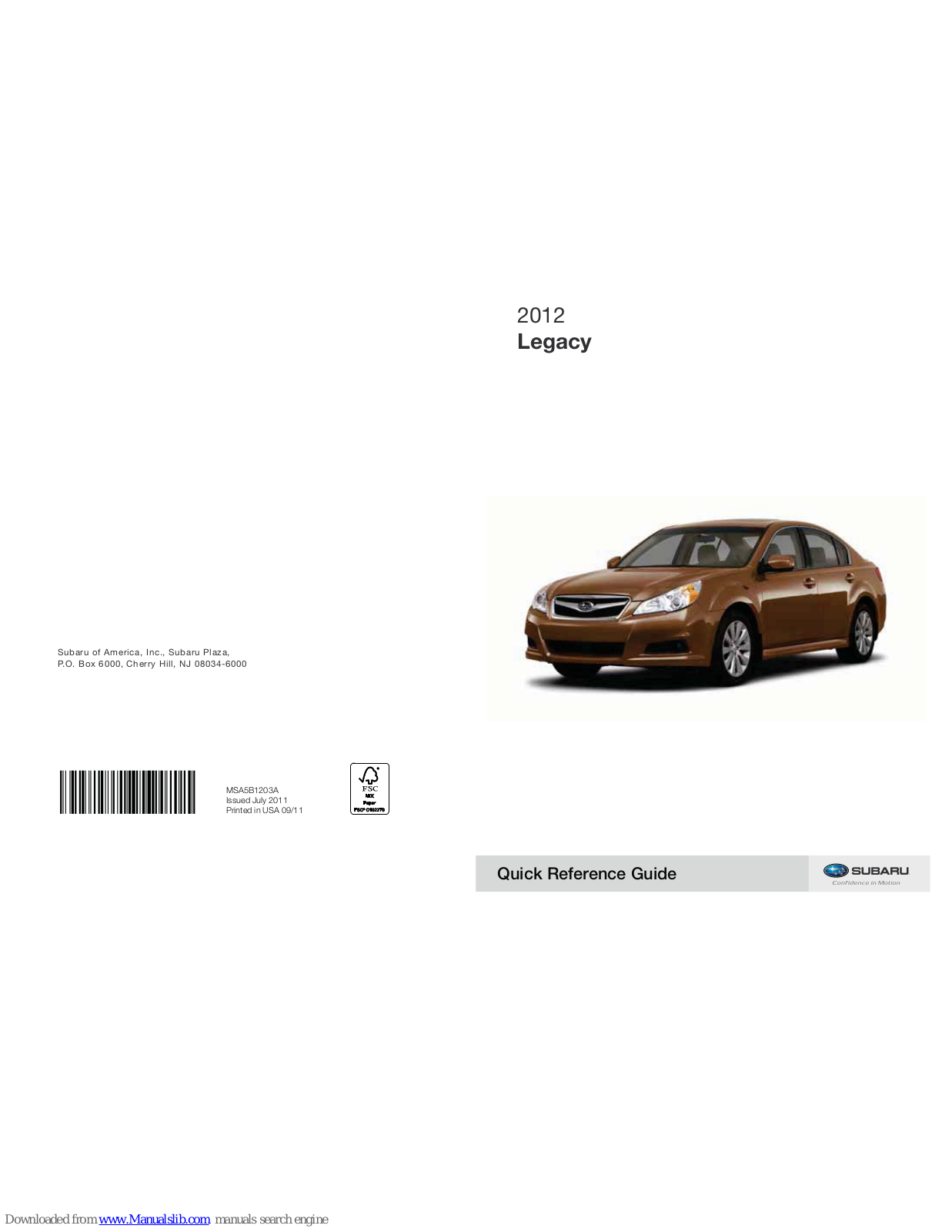 Subaru 2012 Legacy Quick Reference Manual - ManualMachine.com