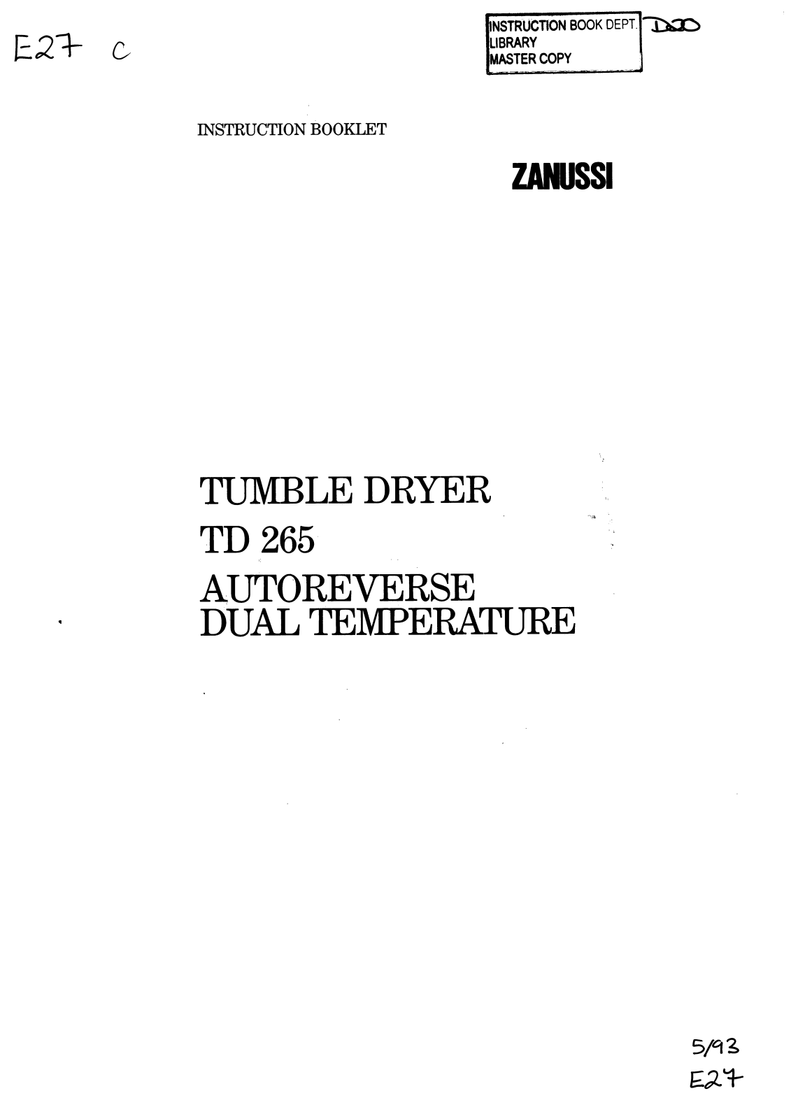 Zanussi TD 265 Instruction Manual