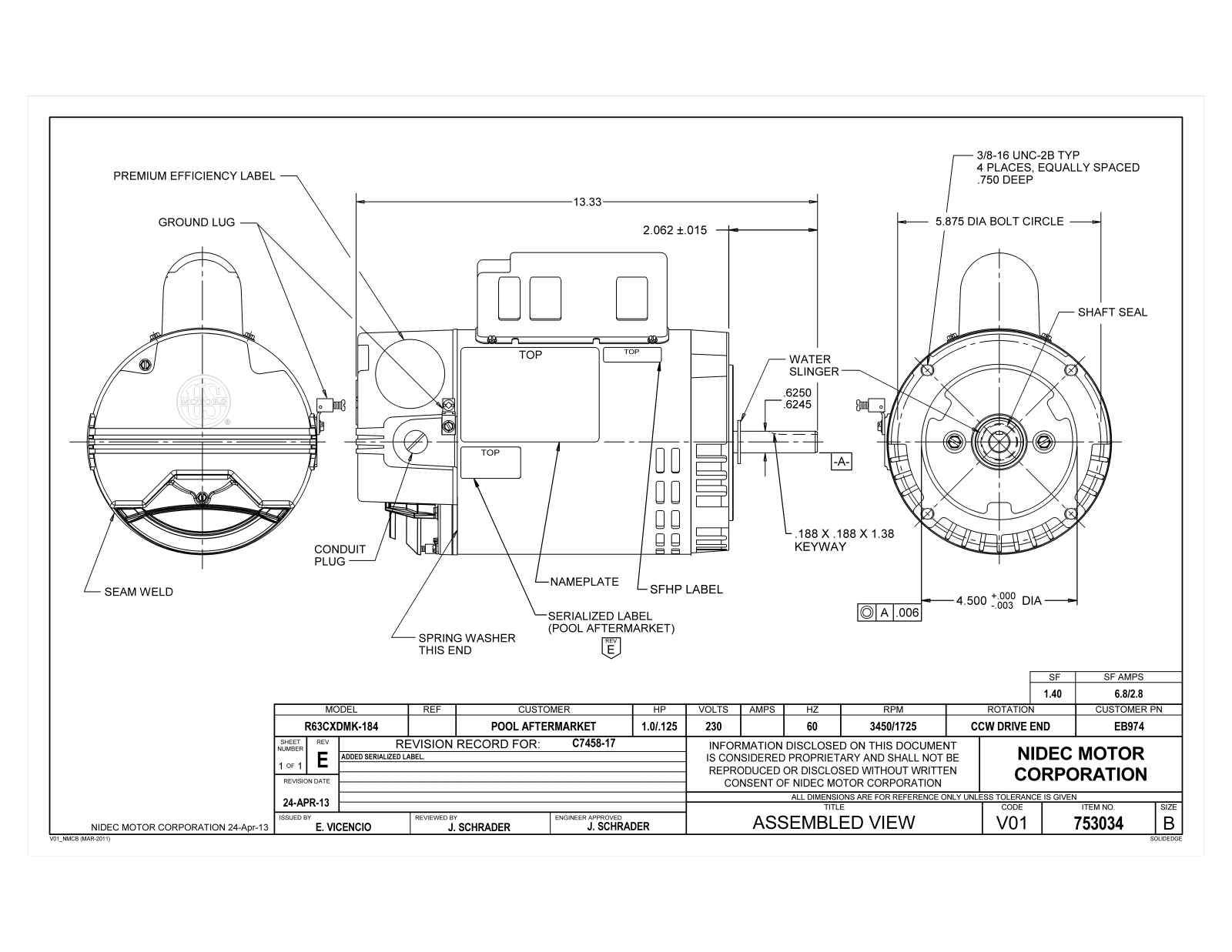 US Motors EB974 Dimensional Sheet - ManualMachine.com