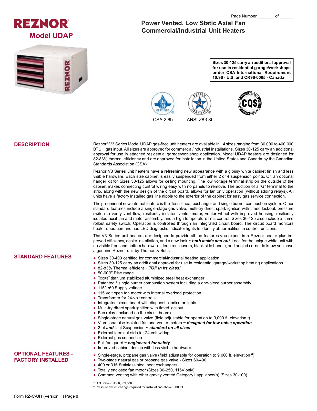 Reznor UDAP100 Product Overview