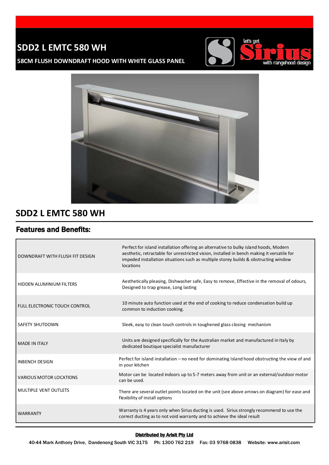 Sirius SDD2LEMTC580WHSEM2XS, SDD2LEMTC580WHPSEM2X, SDD2LEMTC580WHPSEM1, SDD2LEMTC580WHPSEM10 Specifications Sheet