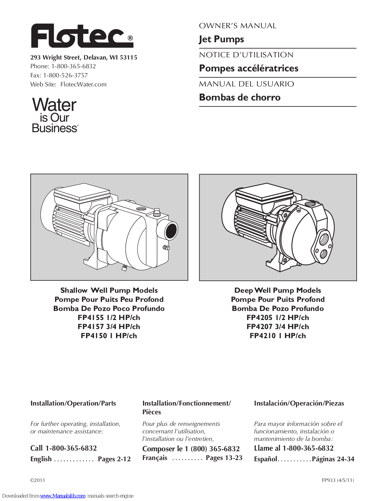 Flotec FP4155, FP4157, FP4207, FP4150, FP4210 Owner's Manual