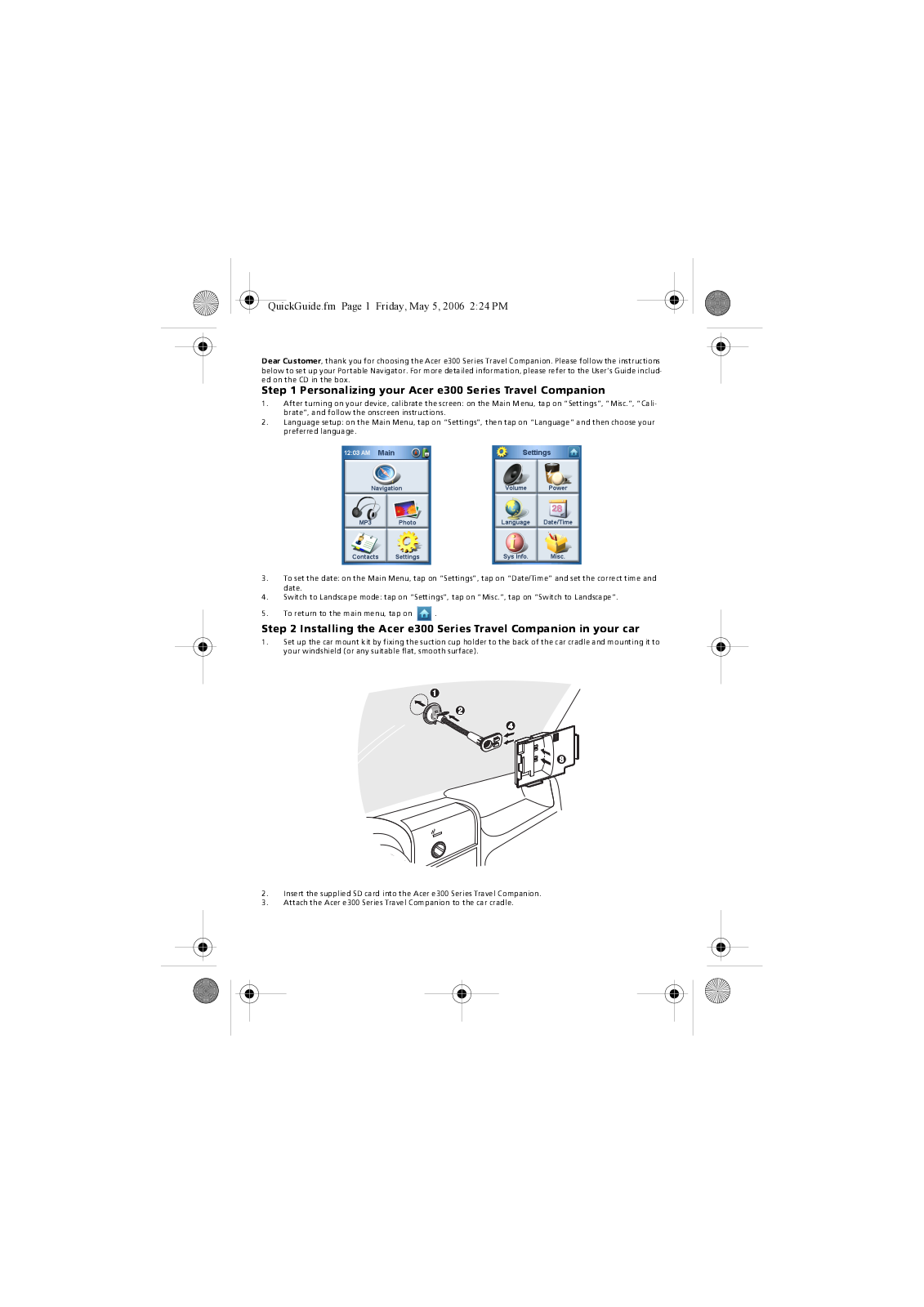 Acer E300 Quick Start Guide