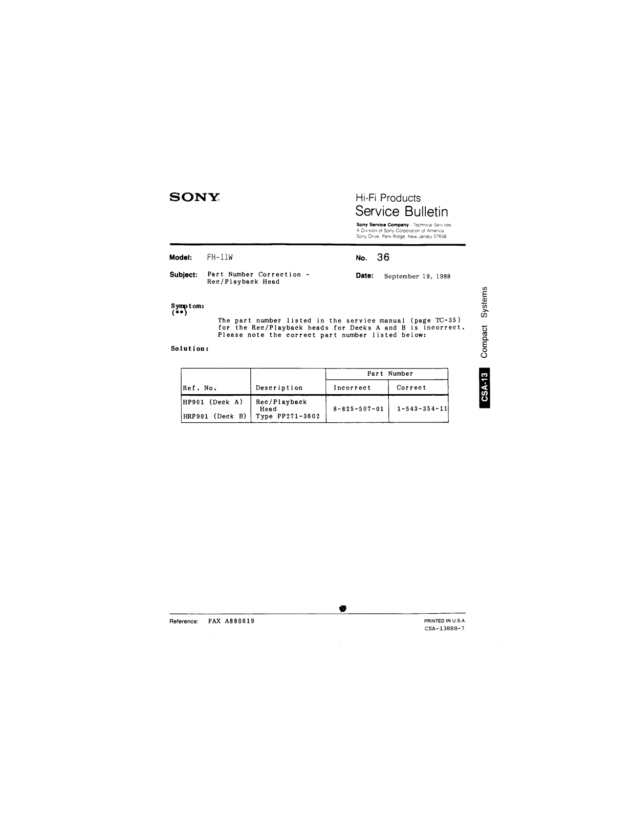 Sony FH-11W Service Manual